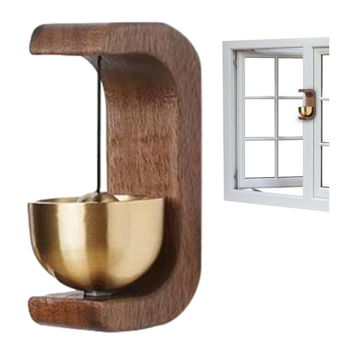 Dekorative magnetische Türklingel aus braunem Holz mit Messing-Element für Eisentüren - Bild 1