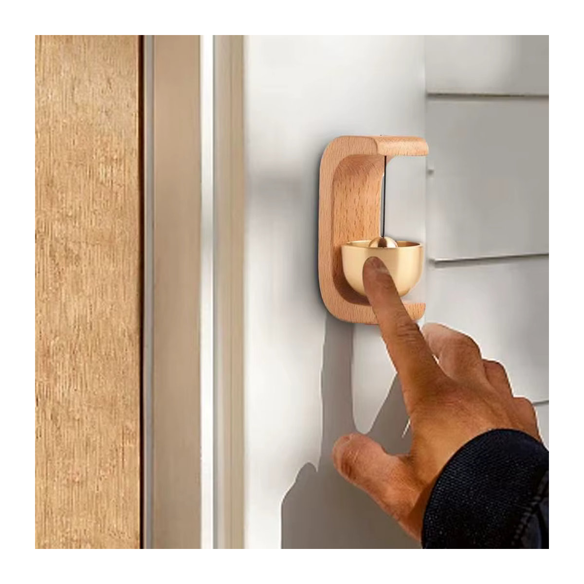 Dekorative magnetische Türklingel aus braunem Holz mit Messing-Element für Eisentüren - Bild 4