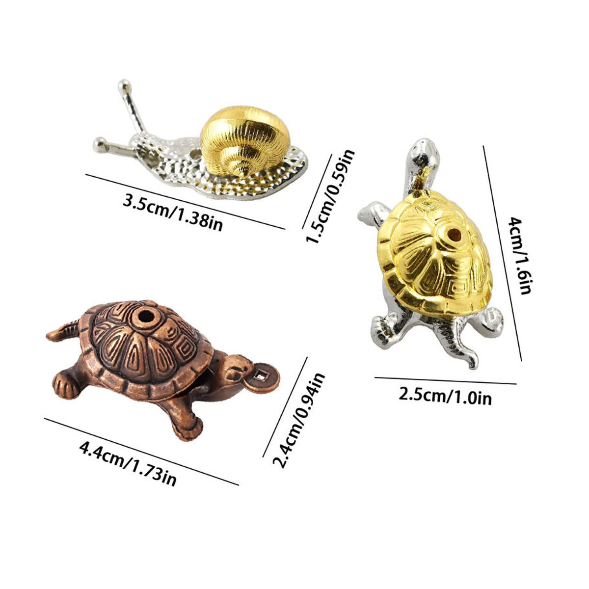 Dekorative Metall-Figuren aus Legierung in Gold für Bonsai und Weihrauch als kleine Tier-Ornamente (Schnecke und Schildkröte) - Bild 3