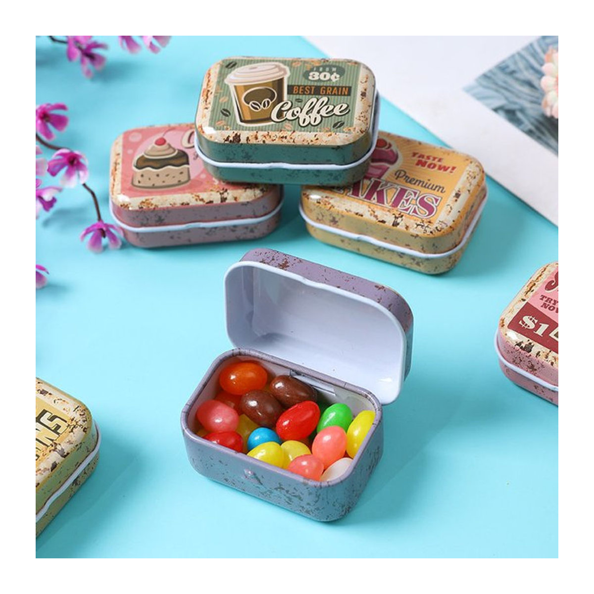 Dekorative Metall-Zinnboxen im Retro-Design, rechteckige Aufbewahrungsdosen mit floralem Muster, mehrfarbig - Bild 1