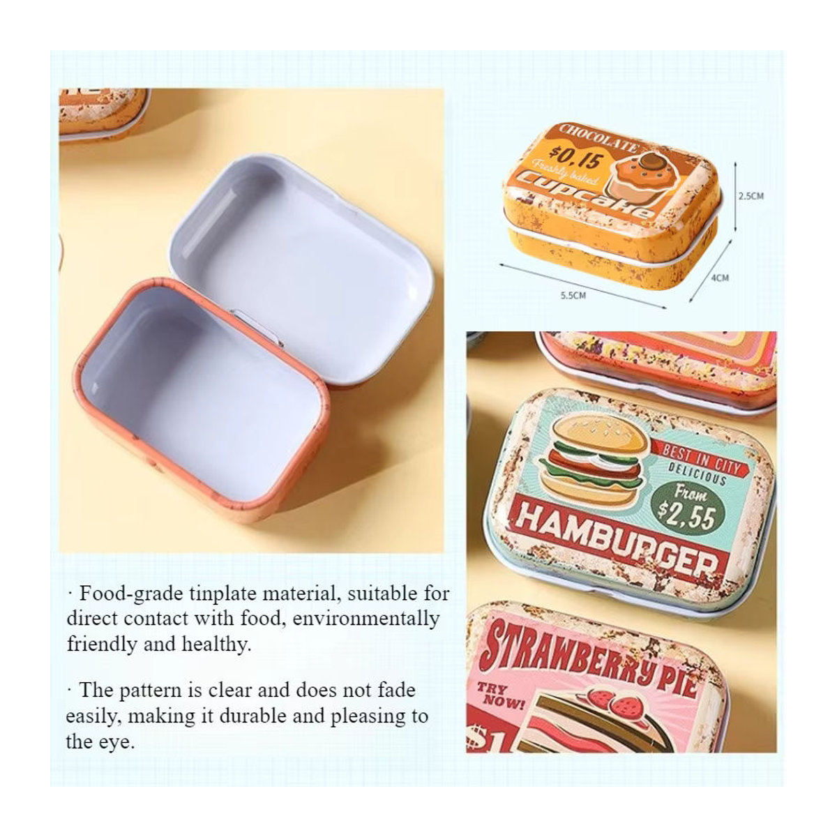 Dekorative Metall-Zinnboxen im Retro-Design, rechteckige Aufbewahrungsdosen mit floralem Muster, mehrfarbig - Bild 2