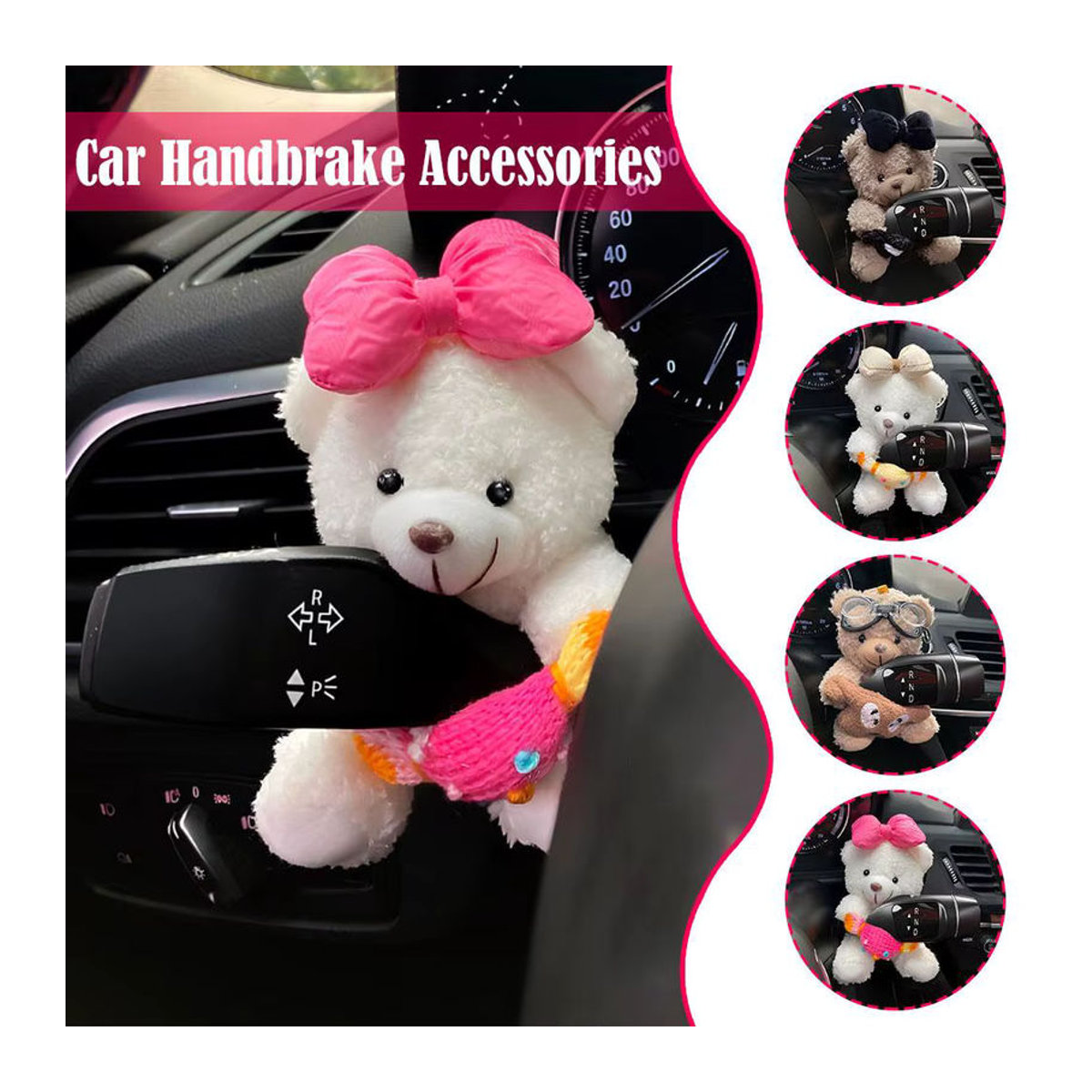 Dekorative Plüschbär-Figur aus Textil in Weiß als Auto-Innenraum-Ornament für Armaturenbrett oder Mittelkonsole - Bild 2
