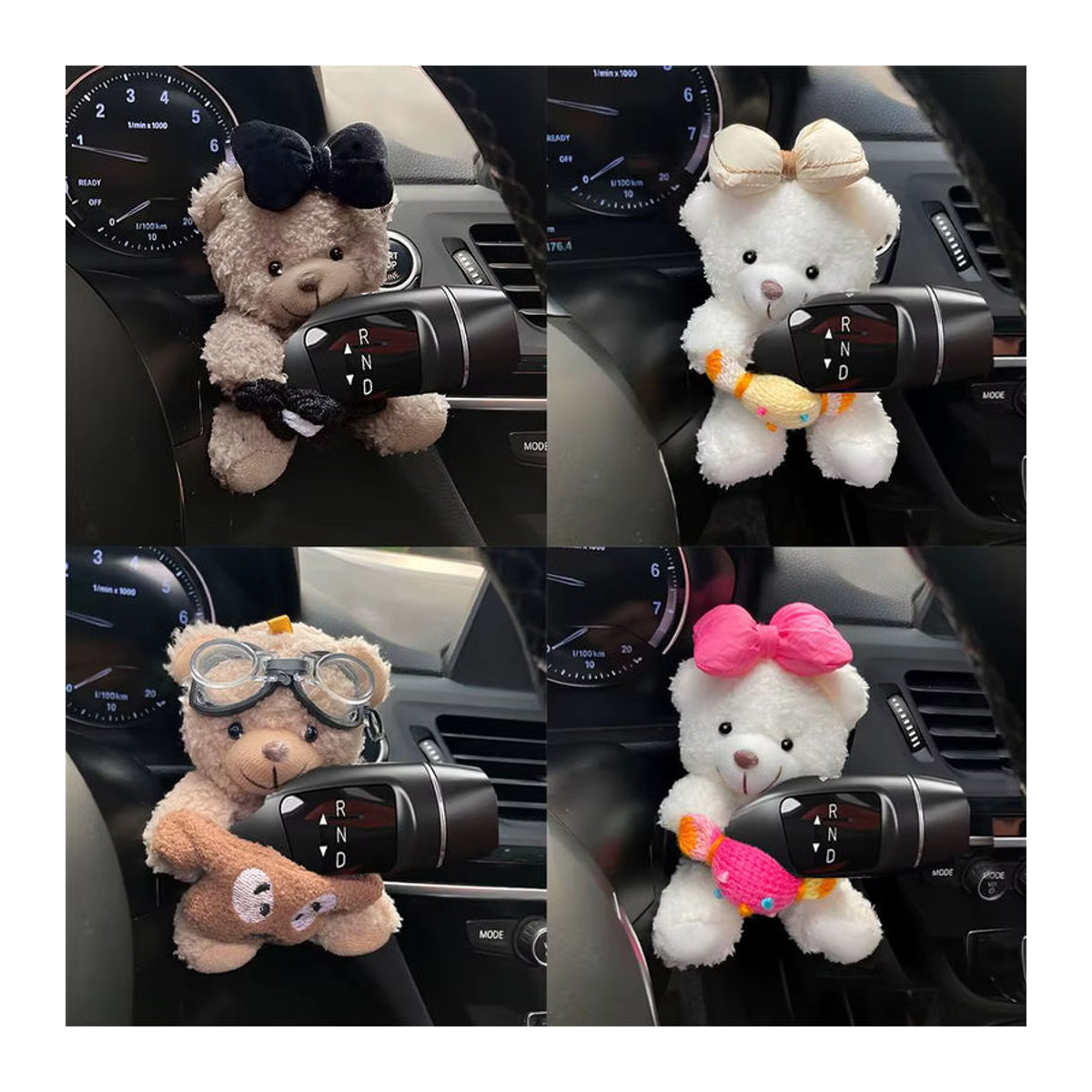 Dekorative Plüschbär-Figur aus Textil in Weiß als Auto-Innenraum-Ornament für Armaturenbrett oder Mittelkonsole - Bild 4