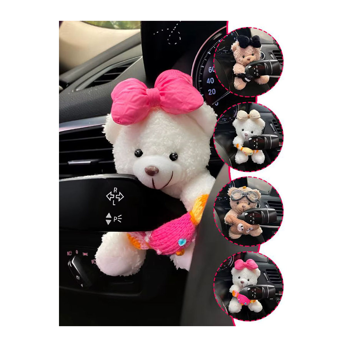 Dekorative Plüschbär-Figur aus Textil in Weiß als Auto-Innenraum-Ornament für Armaturenbrett oder Mittelkonsole - Bild 6