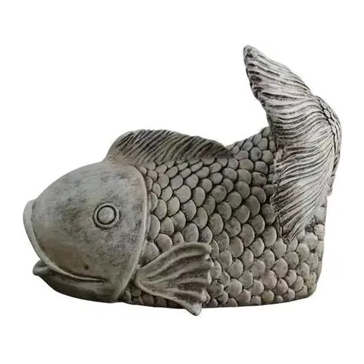 Dekorative Regenwasserablaufrinne in Fischform von Mud in your eye, funktionale Outdoor-Fischskulptur aus Kunstharz in Grau für Garten, Terrasse und Hof - Bild 1