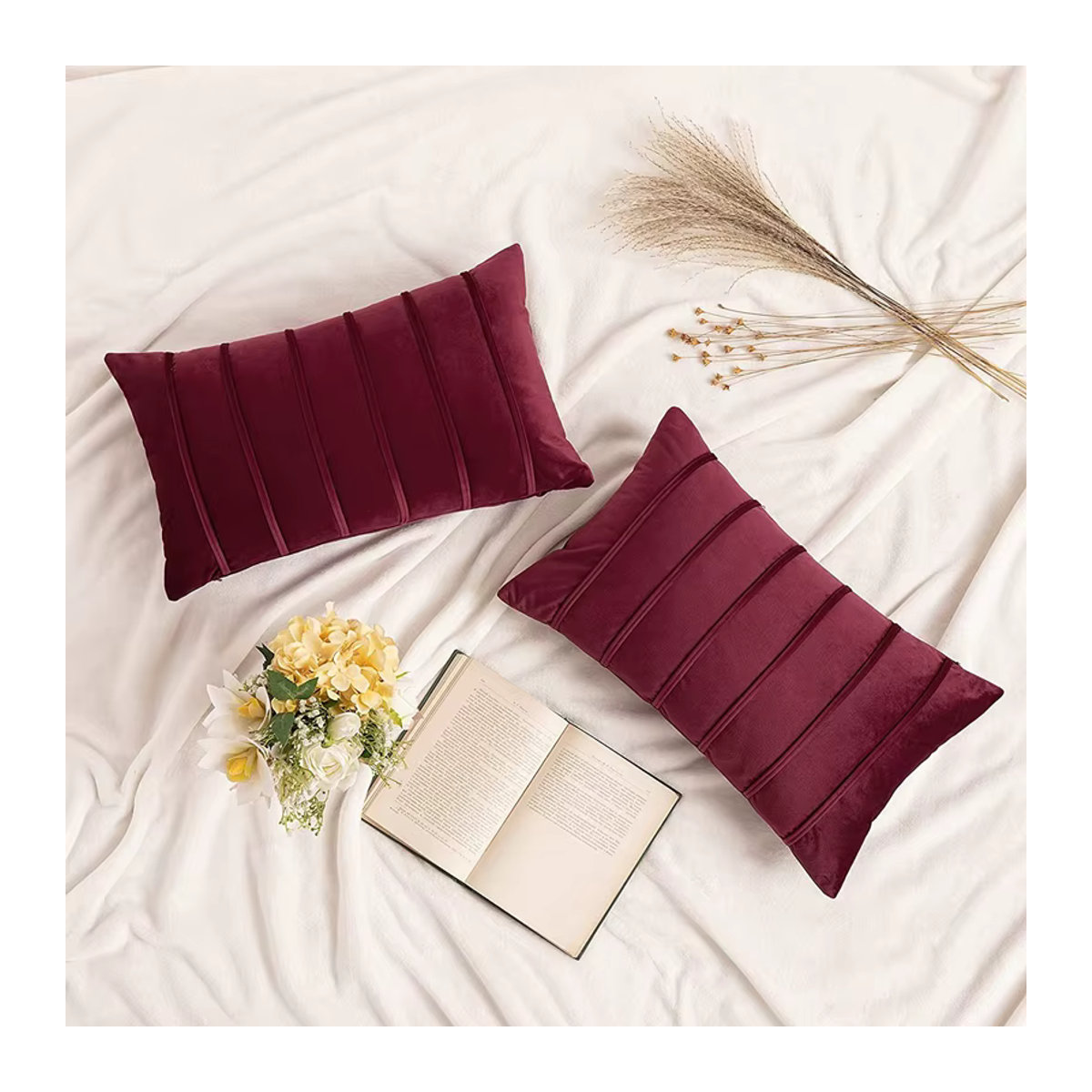 Dekorative Samt Kissenbezüge mit Streifen von inyahome in Rot, Grün, Creme oder Schwarz, B/H: 30 x 50 cm, 45 x 45 cm oder 50 x 50 cm - Bild 4