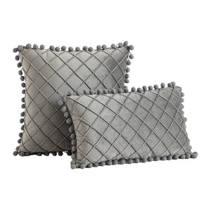 Dekorative Samtkissenbezüge von inyahome mit Bommeln im Boho- und Bauernhaus-Stil, kariert oder einfarbig, B/H: 45 x 45 cm und 30 x 50 cm, Farben: rot und grau