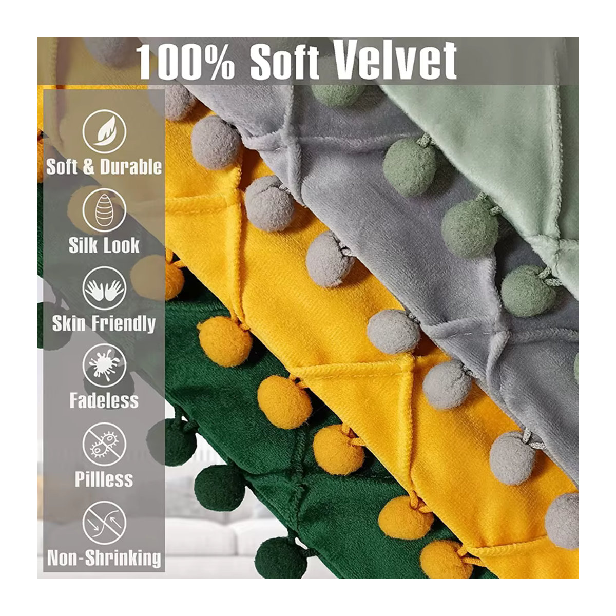Dekorative Samtkissenbezüge von inyahome mit Bommeln im Boho- und Bauernhaus-Stil, kariert oder einfarbig, B/H: 45 x 45 cm und 30 x 50 cm, Farben: rot und grau - Bild 5
