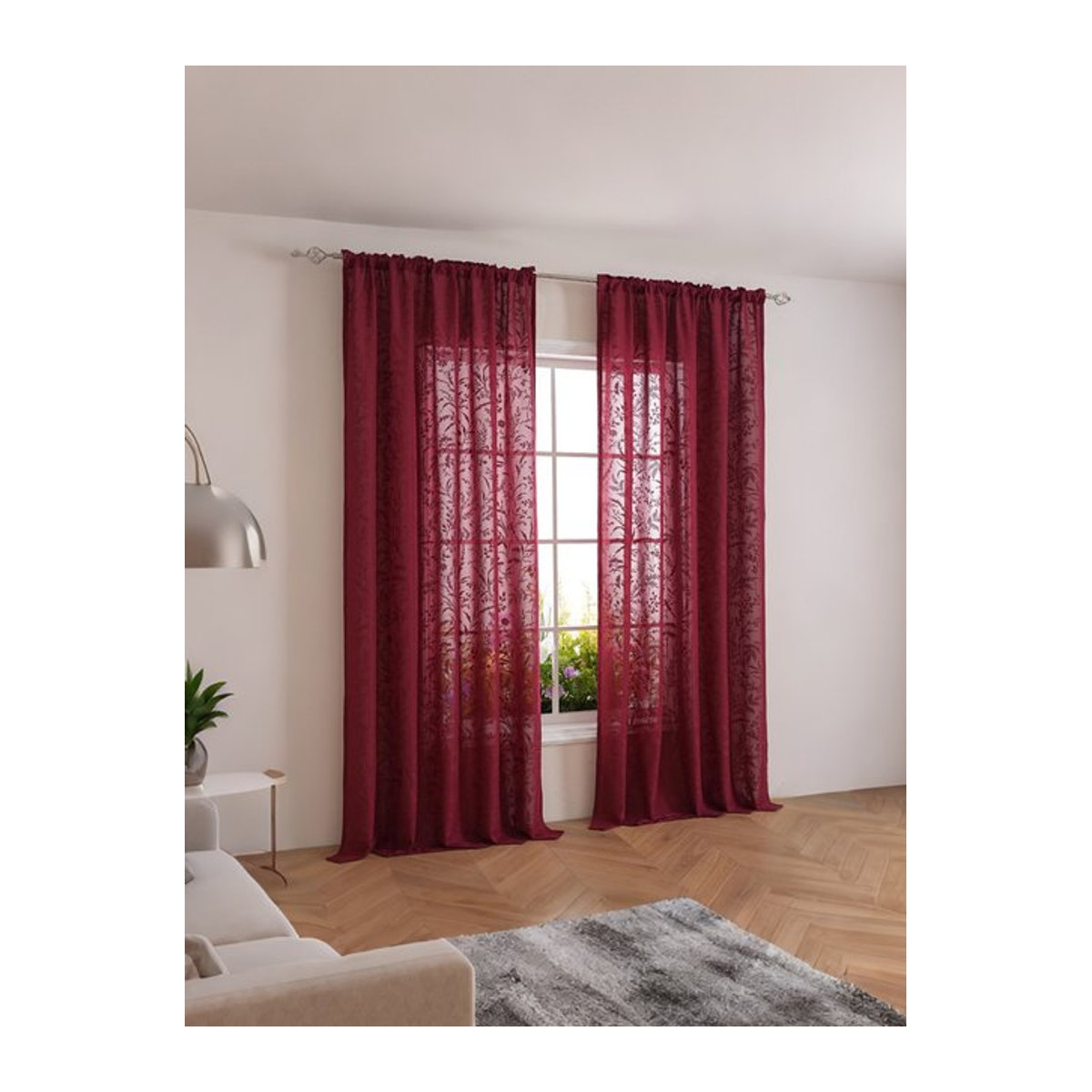 Dekorative transparente Gras-Spitzenvorhänge im Retro-Stil in Rot für dein Wohnzimmer oder Schlafzimmer - Bild 1