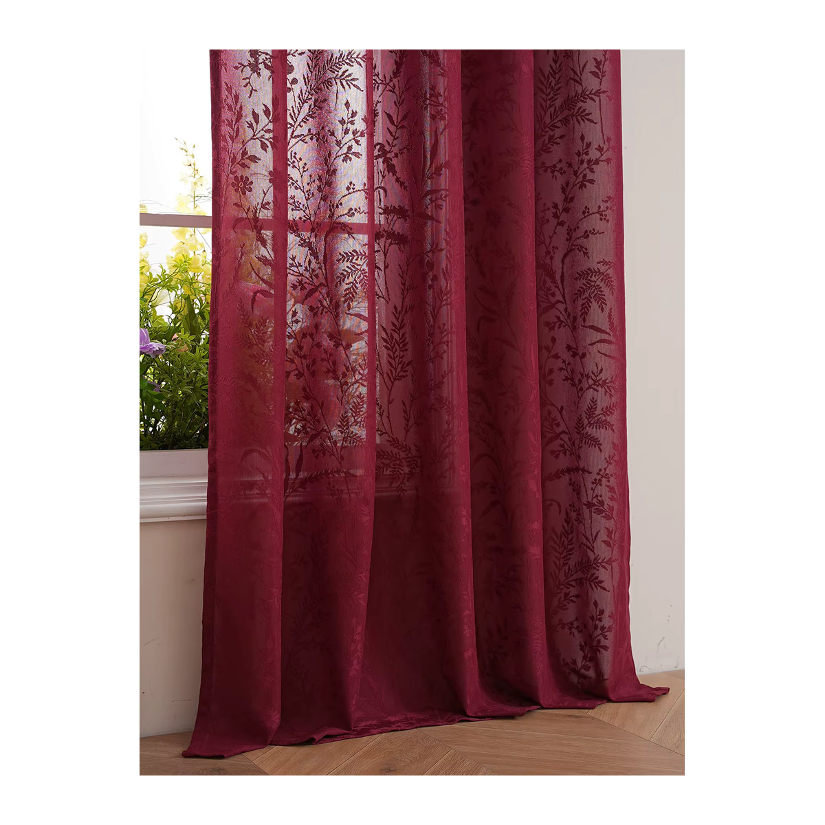 Dekorative transparente Gras-Spitzenvorhänge im Retro-Stil in Rot für dein Wohnzimmer oder Schlafzimmer - Bild 3