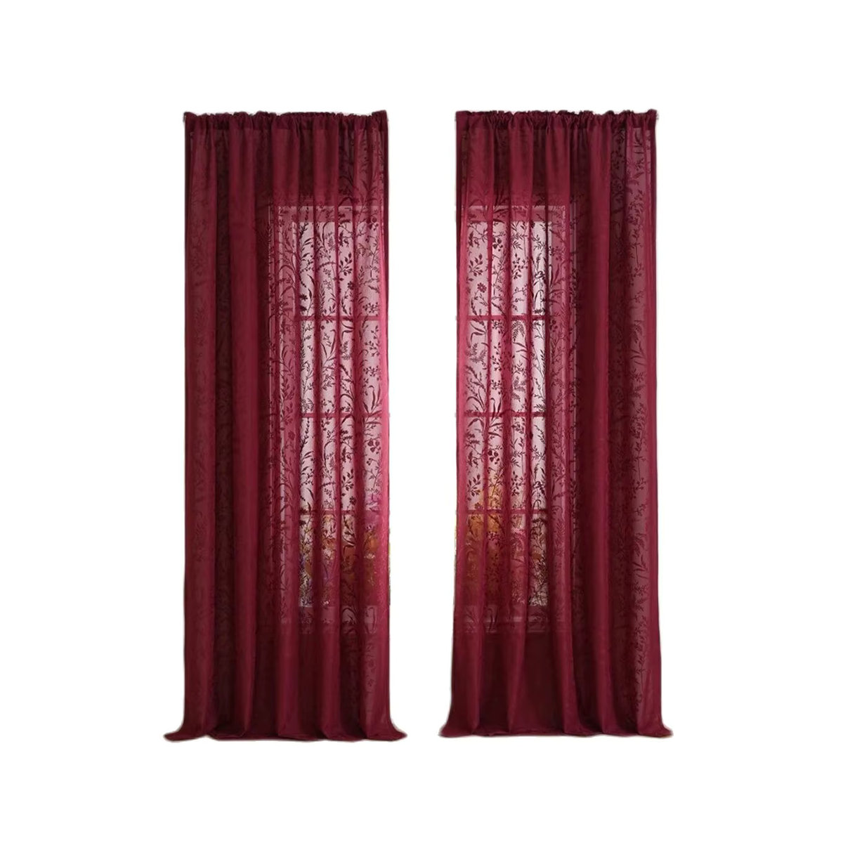 Dekorative transparente Gras-Spitzenvorhänge im Retro-Stil in Rot für dein Wohnzimmer oder Schlafzimmer - Bild 6