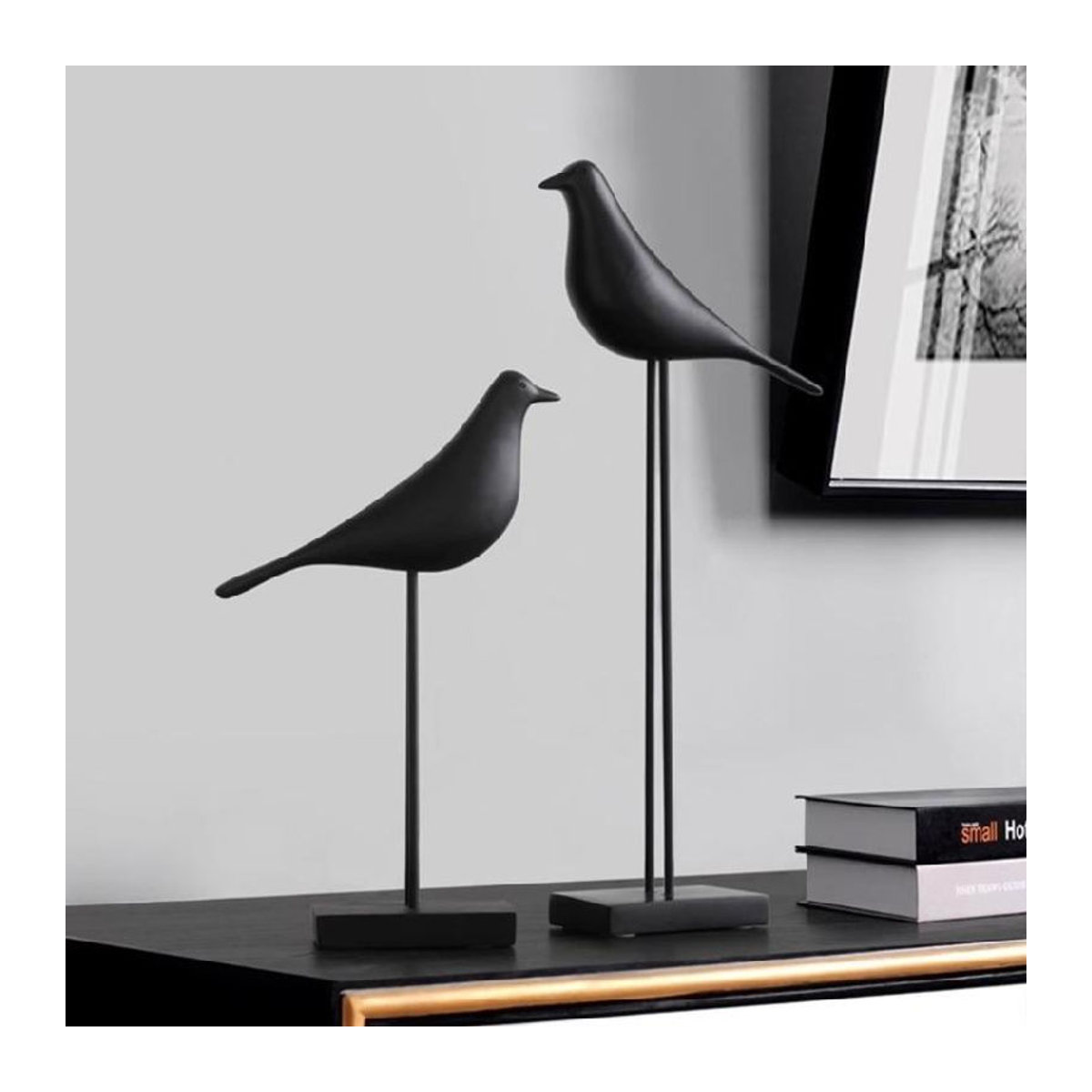 Dekorative Vogelstatue in Schwarz aus Kunstharz im skandinavischen Design für dein Zuhause - Bild 2
