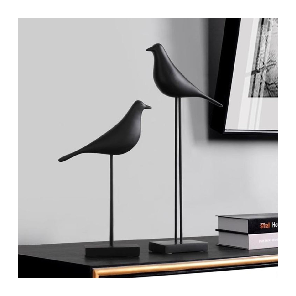 Dekorative Vogelstatue in Schwarz aus Kunstharz im skandinavischen Design für dein Zuhause - Bild 2