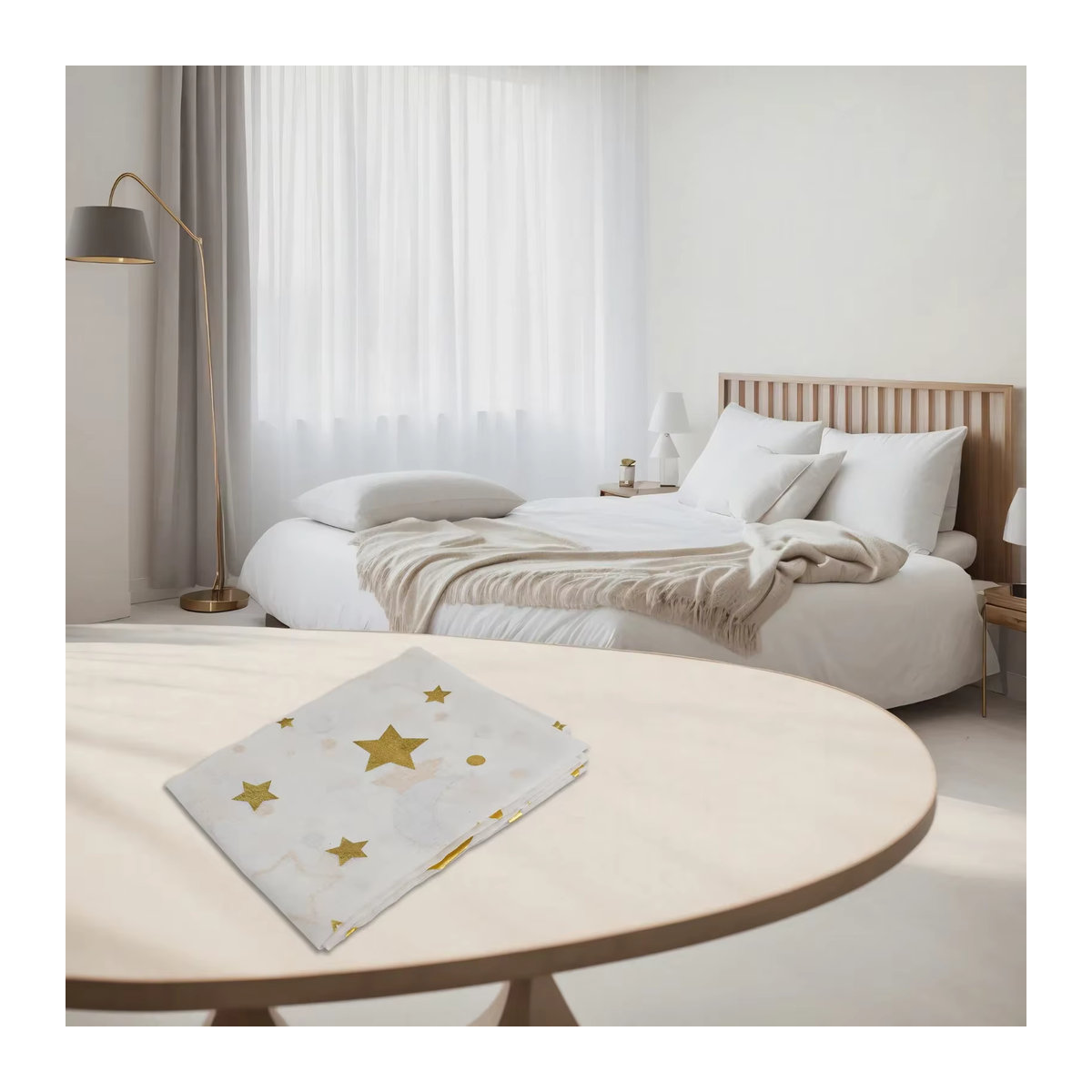 Dekorative Vorhänge mit Mond- und Sternen-Print für Schlafzimmer und Wohnzimmer in durchscheinender Optik - Bild 2