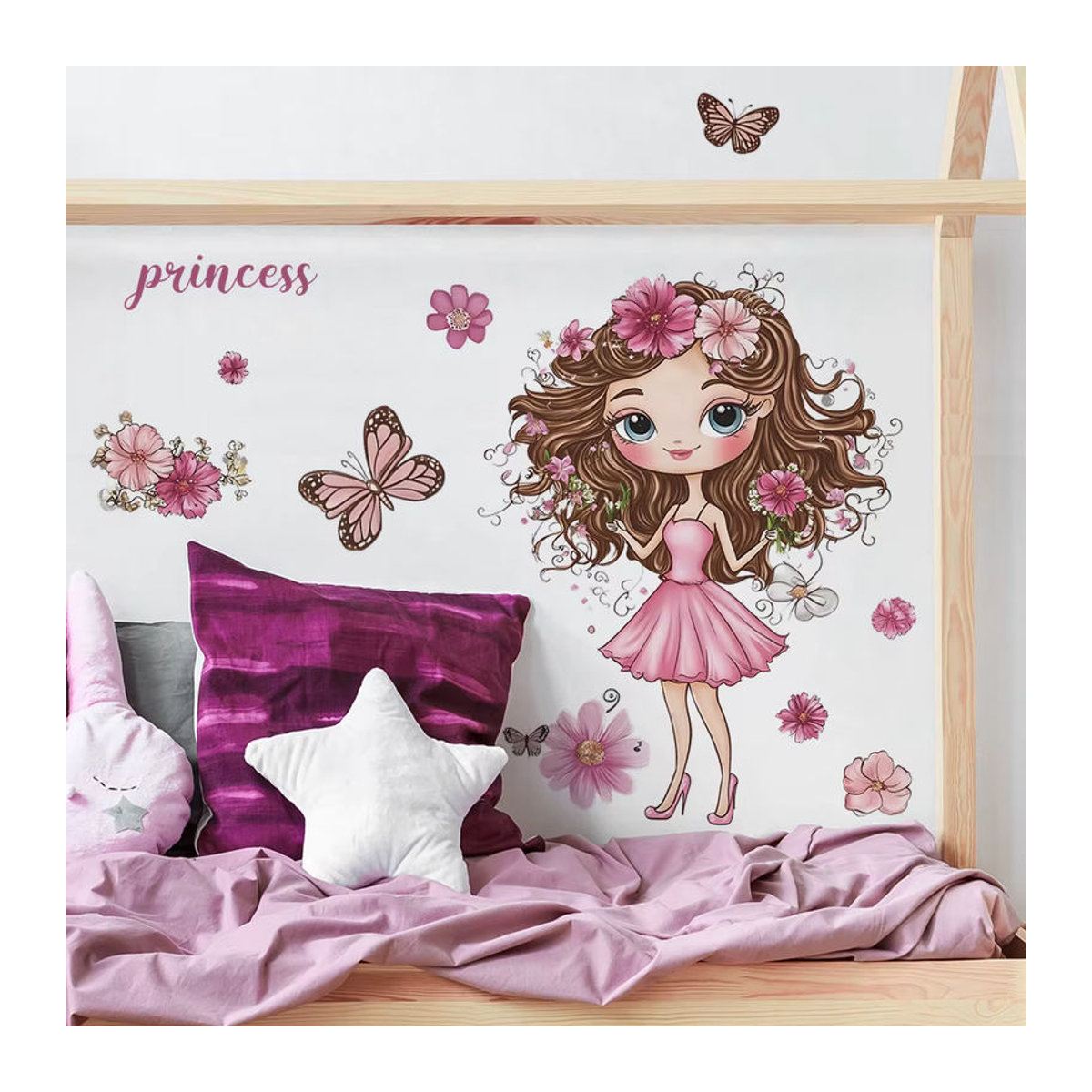 Dekorative Wandaufkleber mit Cartoon Prinzessin und Schmetterling für Kinderzimmer und Wohnzimmer, mehrfarbig - Bild 3