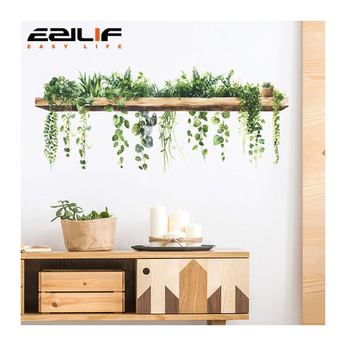 Dekorative Wandaufkleber mit grünem Blätter-Design im skandinavischen Stil für Wohnzimmer und Schlafzimmer - Bild 1