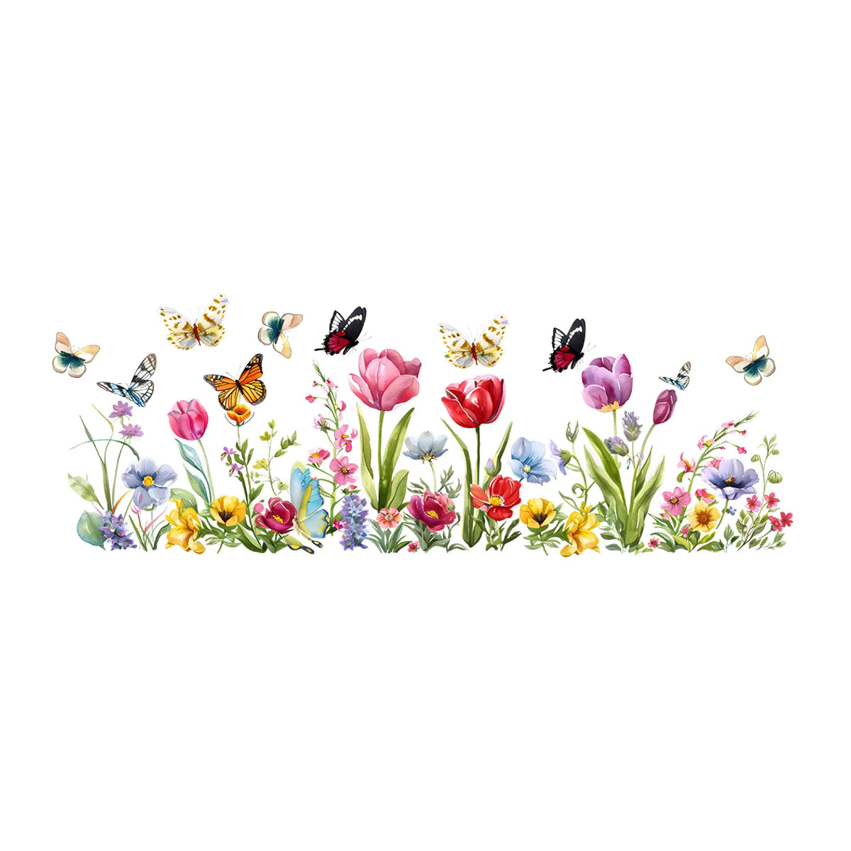 Dekorative Wandaufkleber mit Tulpen und Schmetterlingen im Glasfenster-Design aus PVC, mehrfarbig - Bild 4