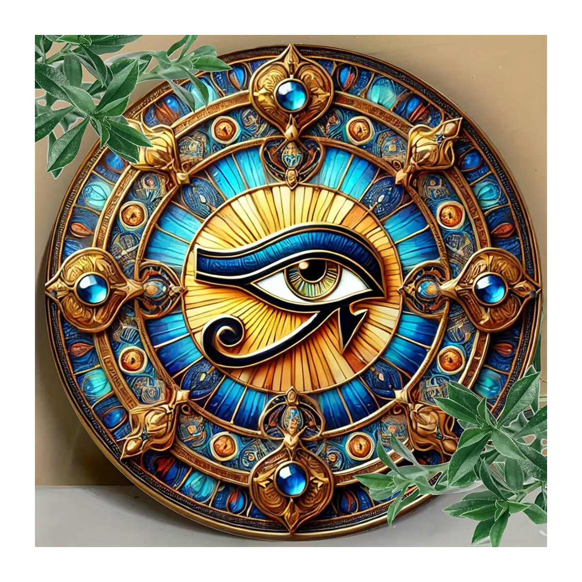 Dekorative Wandbehängung Auge des Horus aus Holz, runde Holzkunst in mehrfarbigem Design für Zuhause, Café oder Bar - Bild 2