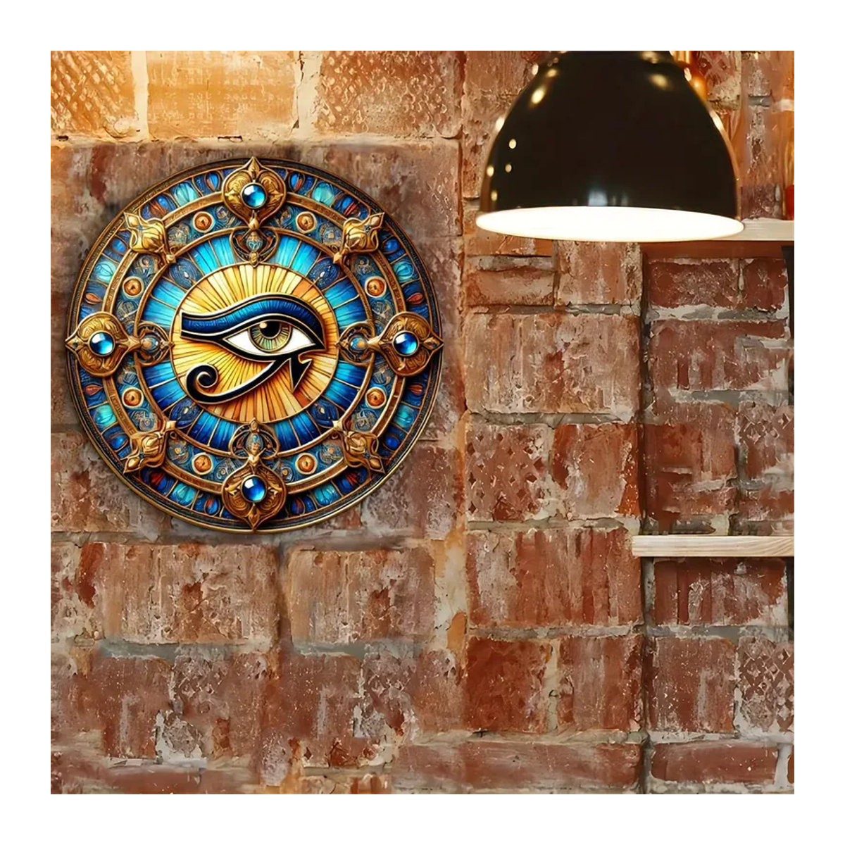 Dekorative Wandbehängung Auge des Horus aus Holz, runde Holzkunst in mehrfarbigem Design für Zuhause, Café oder Bar - Bild 3