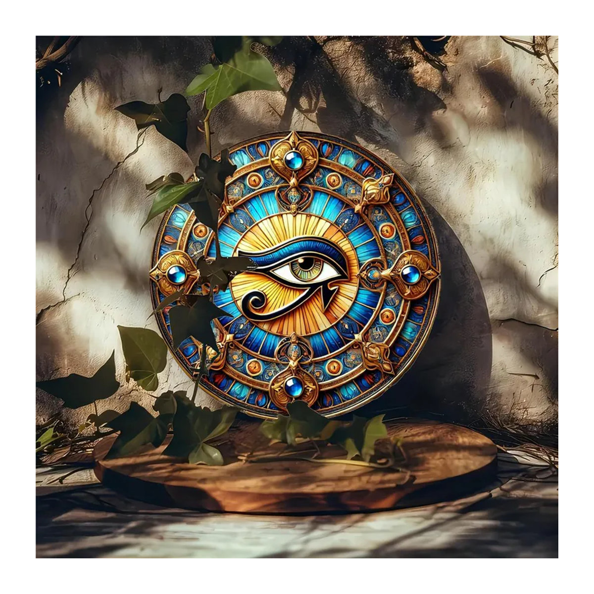 Dekorative Wandbehängung Auge des Horus aus Holz, runde Holzkunst in mehrfarbigem Design für Zuhause, Café oder Bar - Bild 6