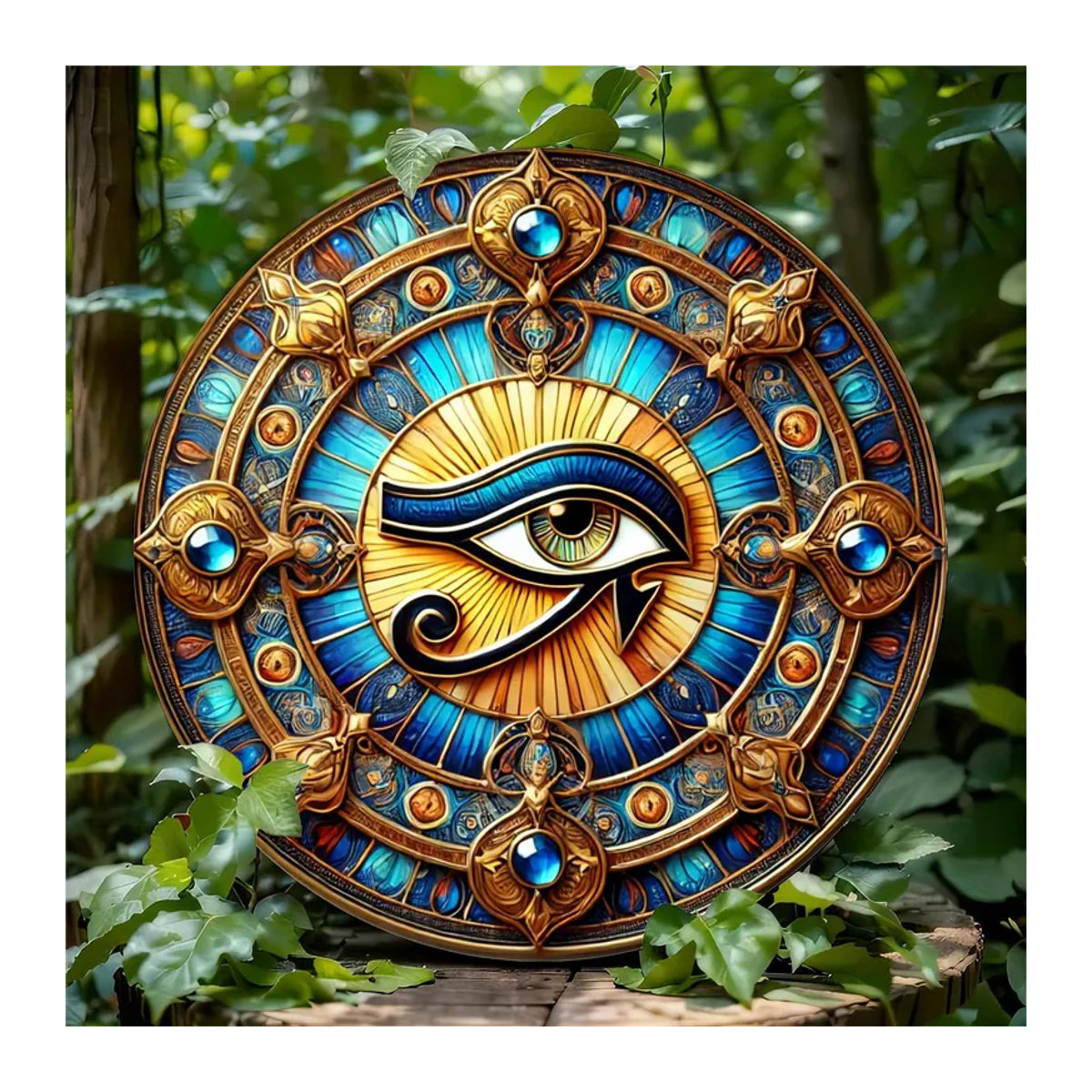 Dekorative Wandbehängung Auge des Horus aus Holz, runde Holzkunst in mehrfarbigem Design für Zuhause, Café oder Bar - Bild 7