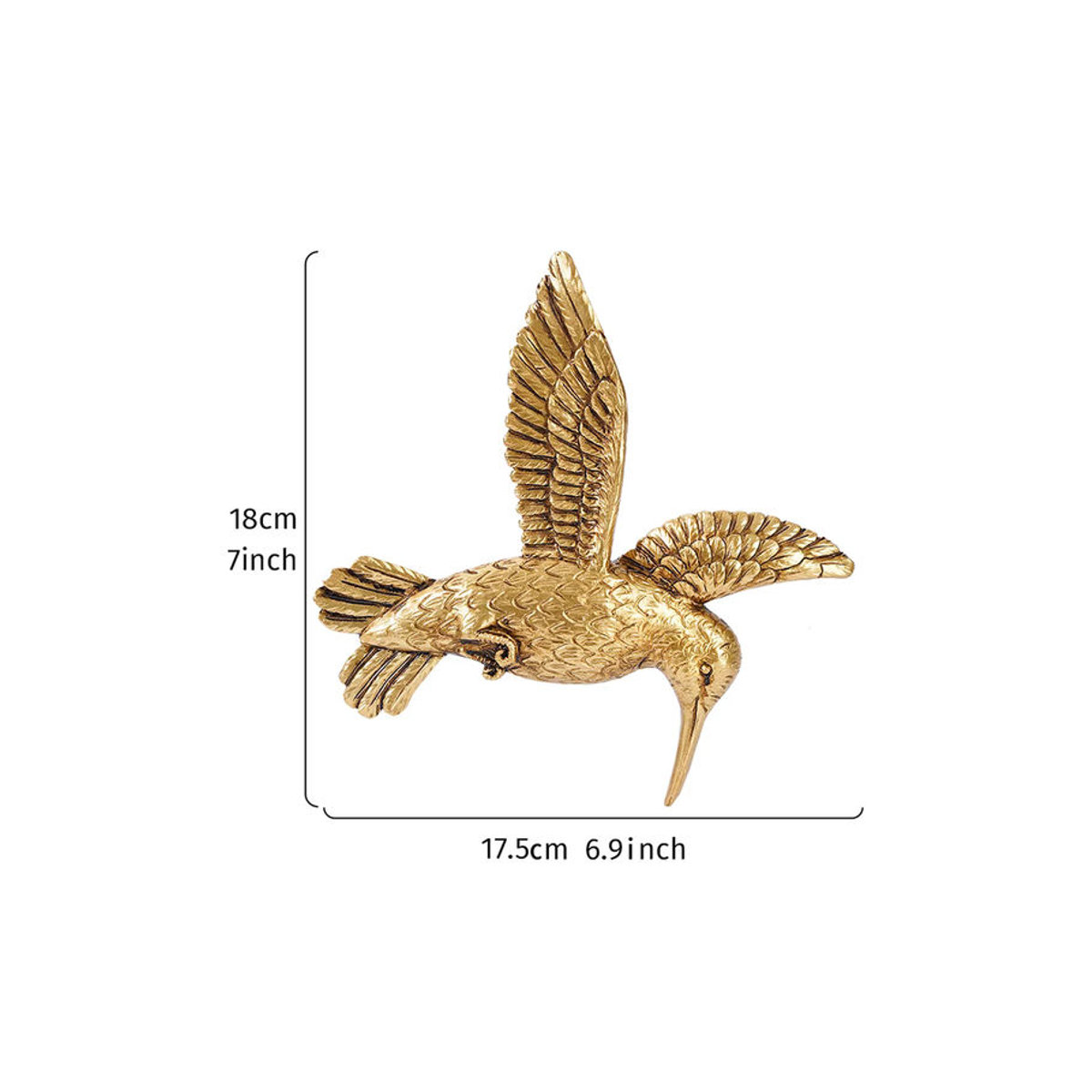 Dekorative Wanddekoration in Form eines fliegenden Kolibris aus Kunstharz und Metall in Gold - Bild 3