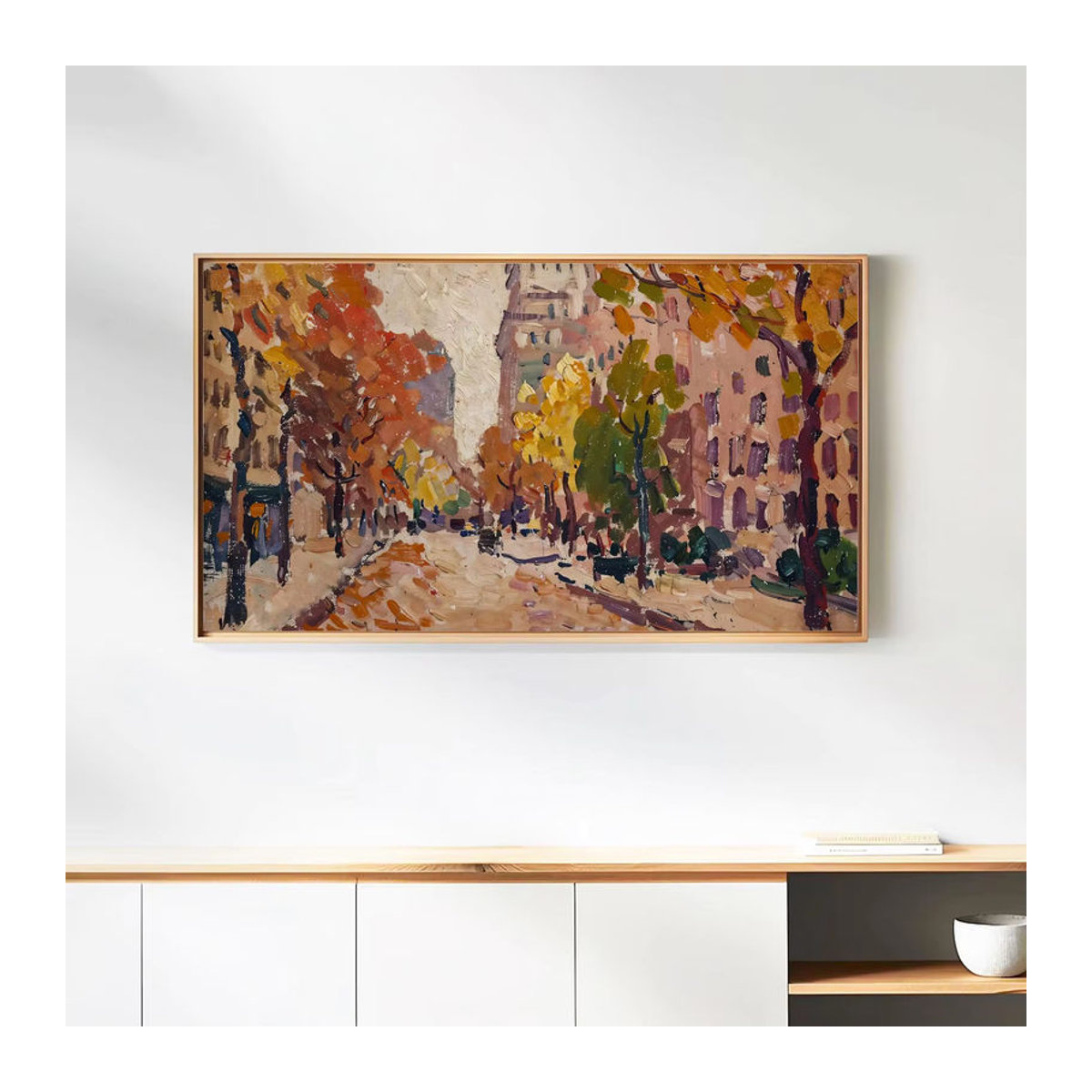 Dekorative Wandkunst SHENCHEN Herbst-Stadtbild als TV-Bildschirmschoner in mehrfarbigem Holzdesign, rechteckig - Bild 2