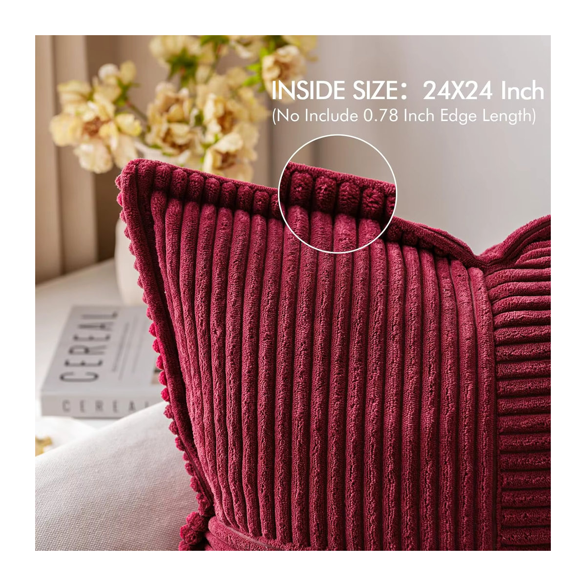 Dekorative Weihnachts-Cord-Kissenbezüge im Boho-Stil, rot und weiß, superweich mit gestreifter Textur, B/B: 45,7 x 45,7 cm - Bild 5
