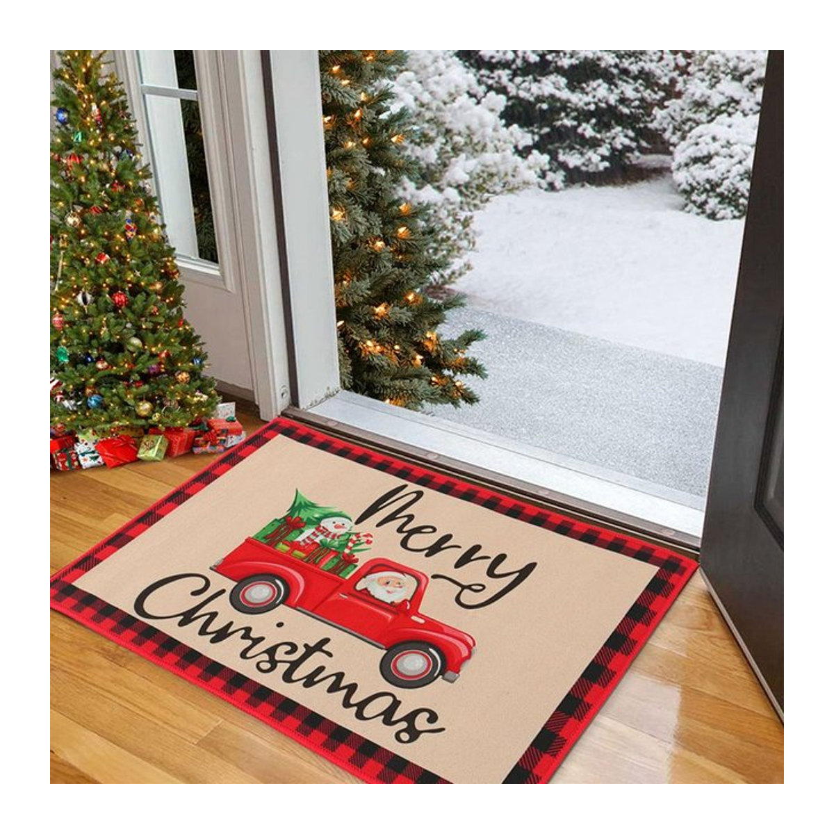 Dekorative Weihnachts Fußmatte von PATIMATE in Beige mit Cartoon-Charakter aus Filz für Indoor und Outdoor - Bild 1