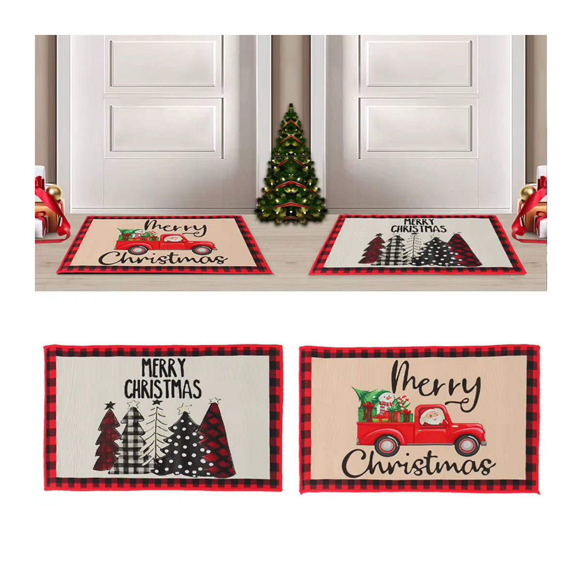 Dekorative Weihnachts Fußmatte von PATIMATE in Beige mit Cartoon-Charakter aus Filz für Indoor und Outdoor - Bild 2
