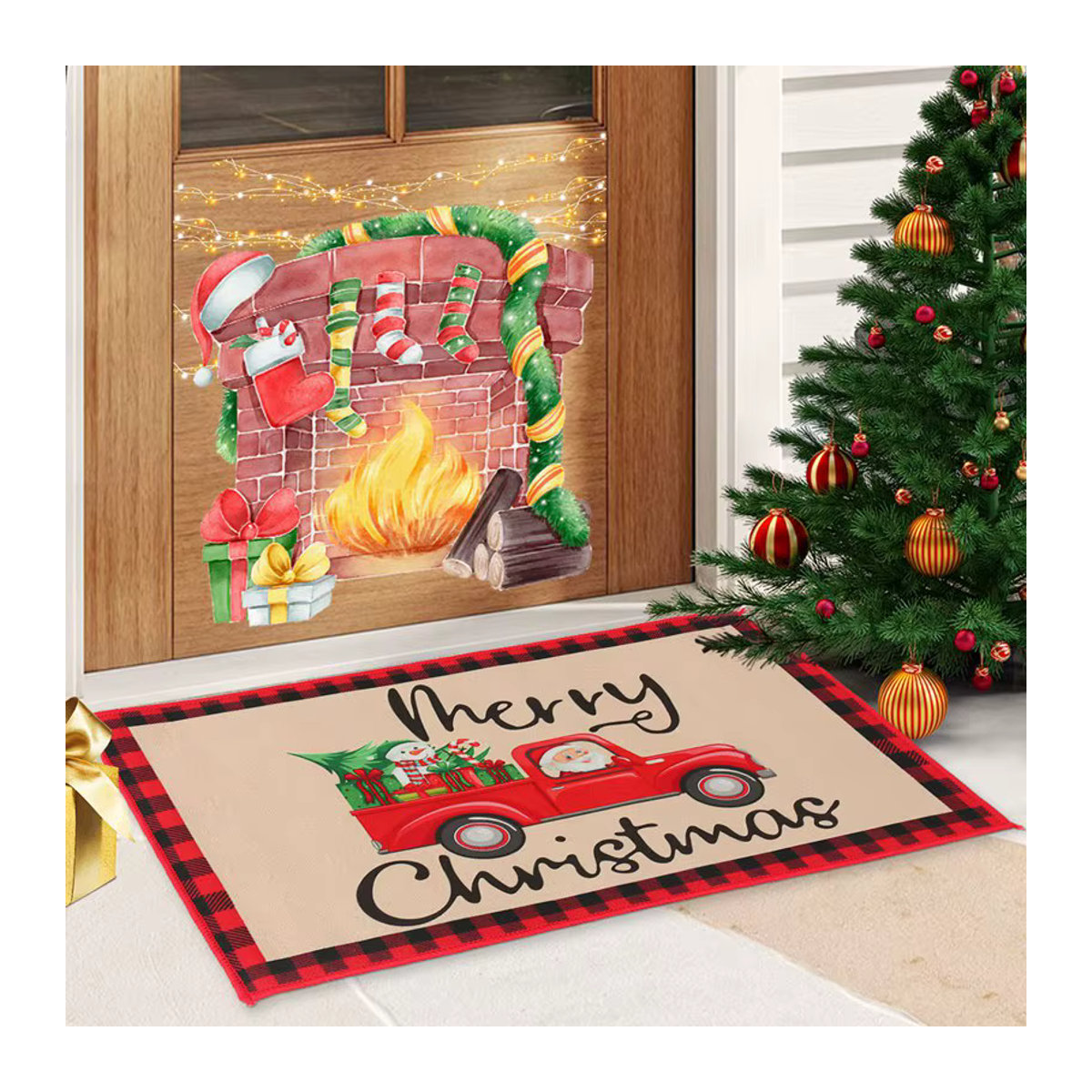 Dekorative Weihnachts Fußmatte von PATIMATE in Beige mit Cartoon-Charakter aus Filz für Indoor und Outdoor - Bild 5