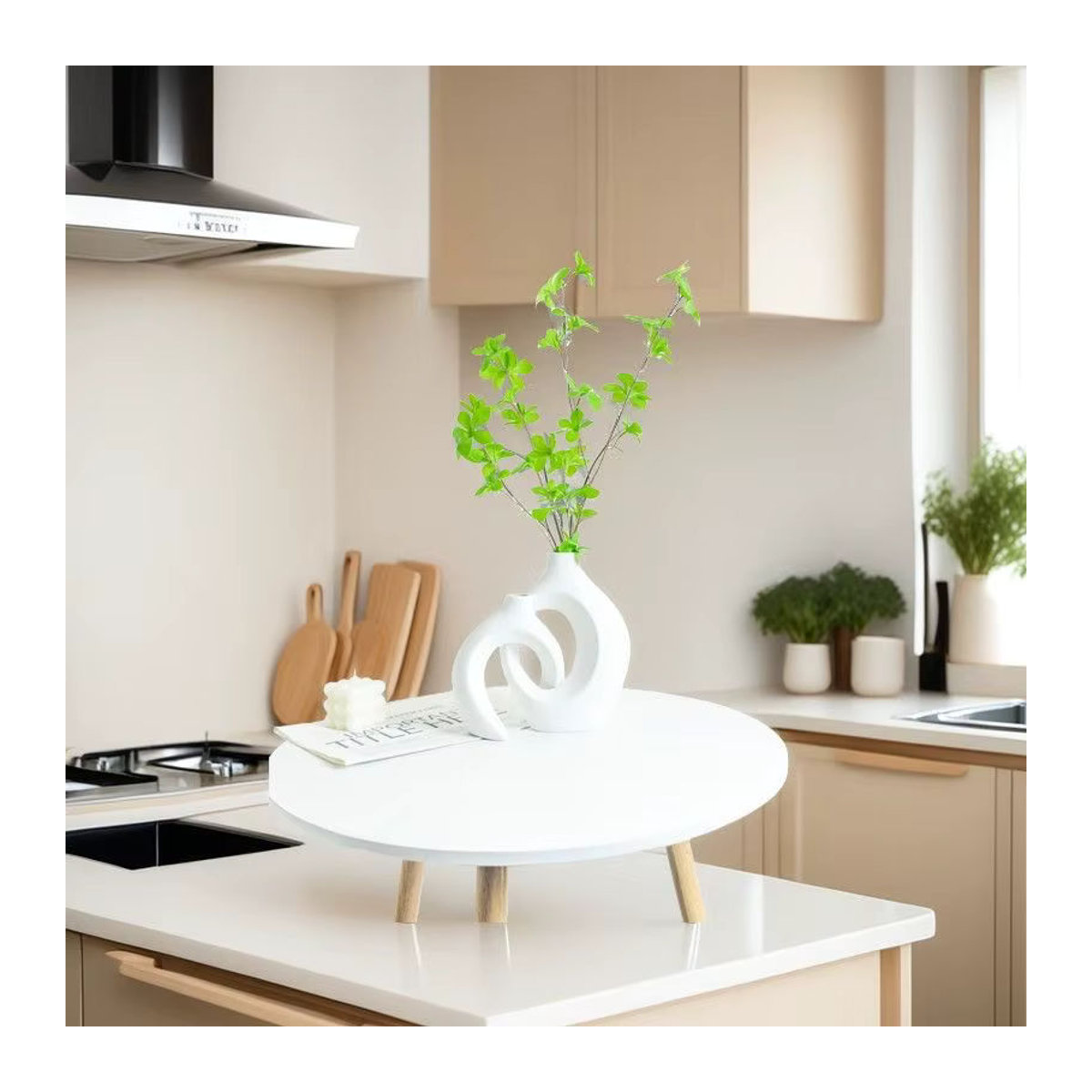 Dekorative weiße Vase in unregelmäßiger Form für Schnittblumen und Trockenblumen aus Keramik und Kunststoff - Bild 6