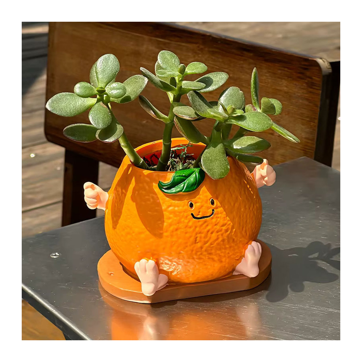 Dekorativer Blumentopf in Form eines lächelnden Gesichts aus Kunstharz, Orange, ideal für Garten und Außenbereich - Bild 2