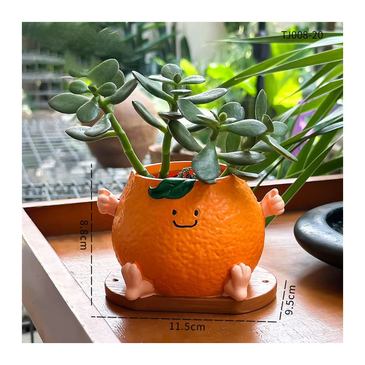 Dekorativer Blumentopf in Form eines lächelnden Gesichts aus Kunstharz, Orange, ideal für Garten und Außenbereich - Bild 3