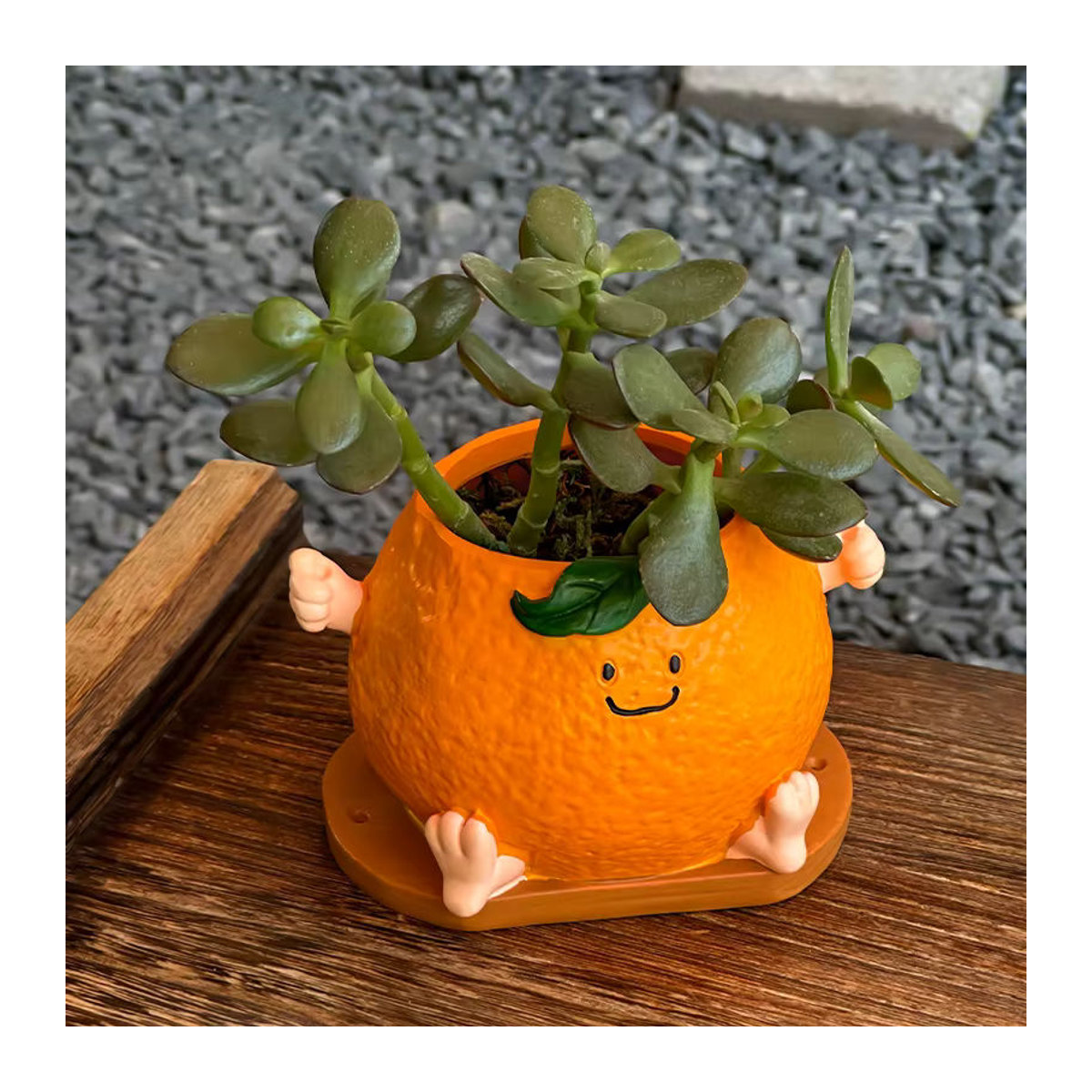Dekorativer Blumentopf in Form eines lächelnden Gesichts aus Kunstharz, Orange, ideal für Garten und Außenbereich - Bild 4
