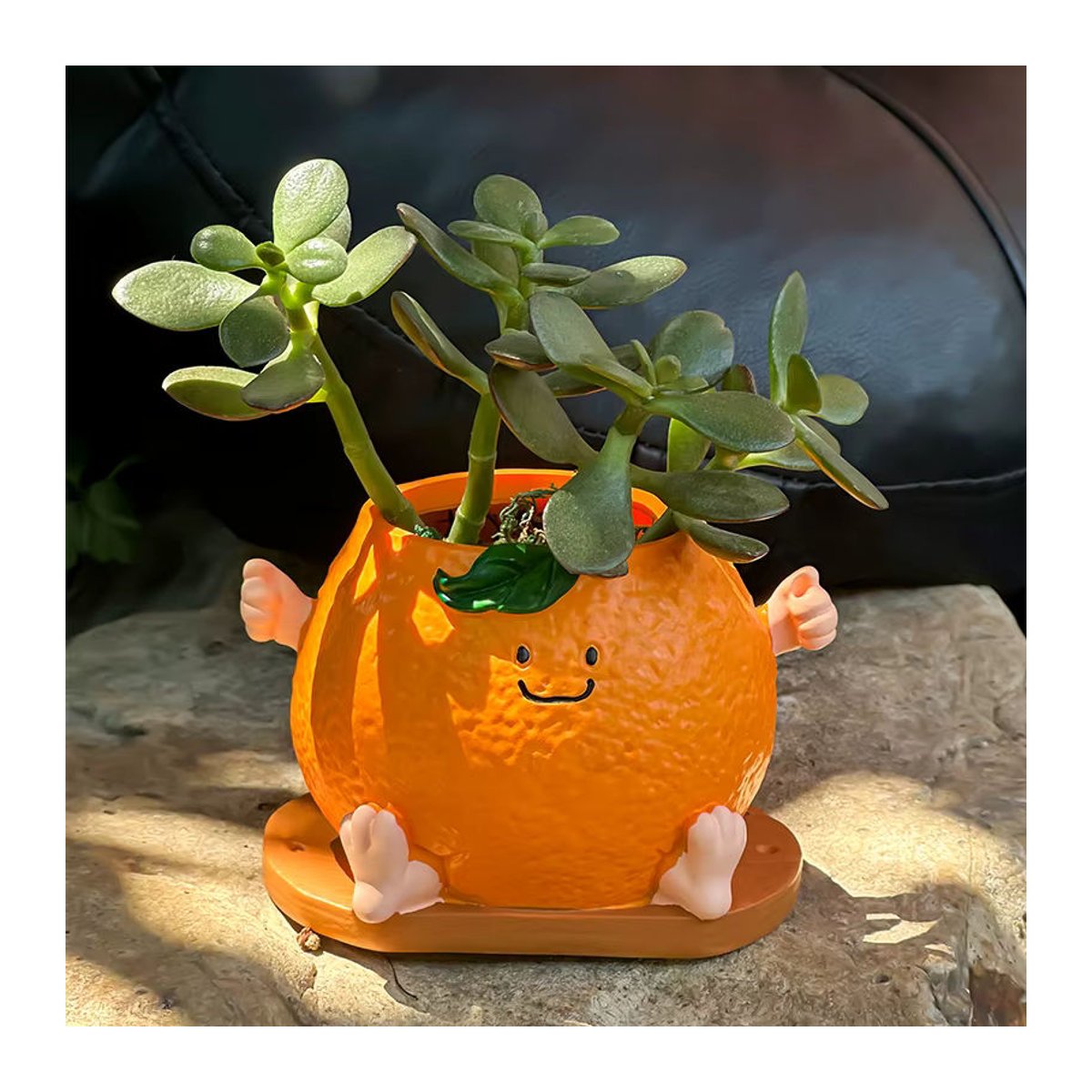 Dekorativer Blumentopf in Form eines lächelnden Gesichts aus Kunstharz, Orange, ideal für Garten und Außenbereich - Bild 5
