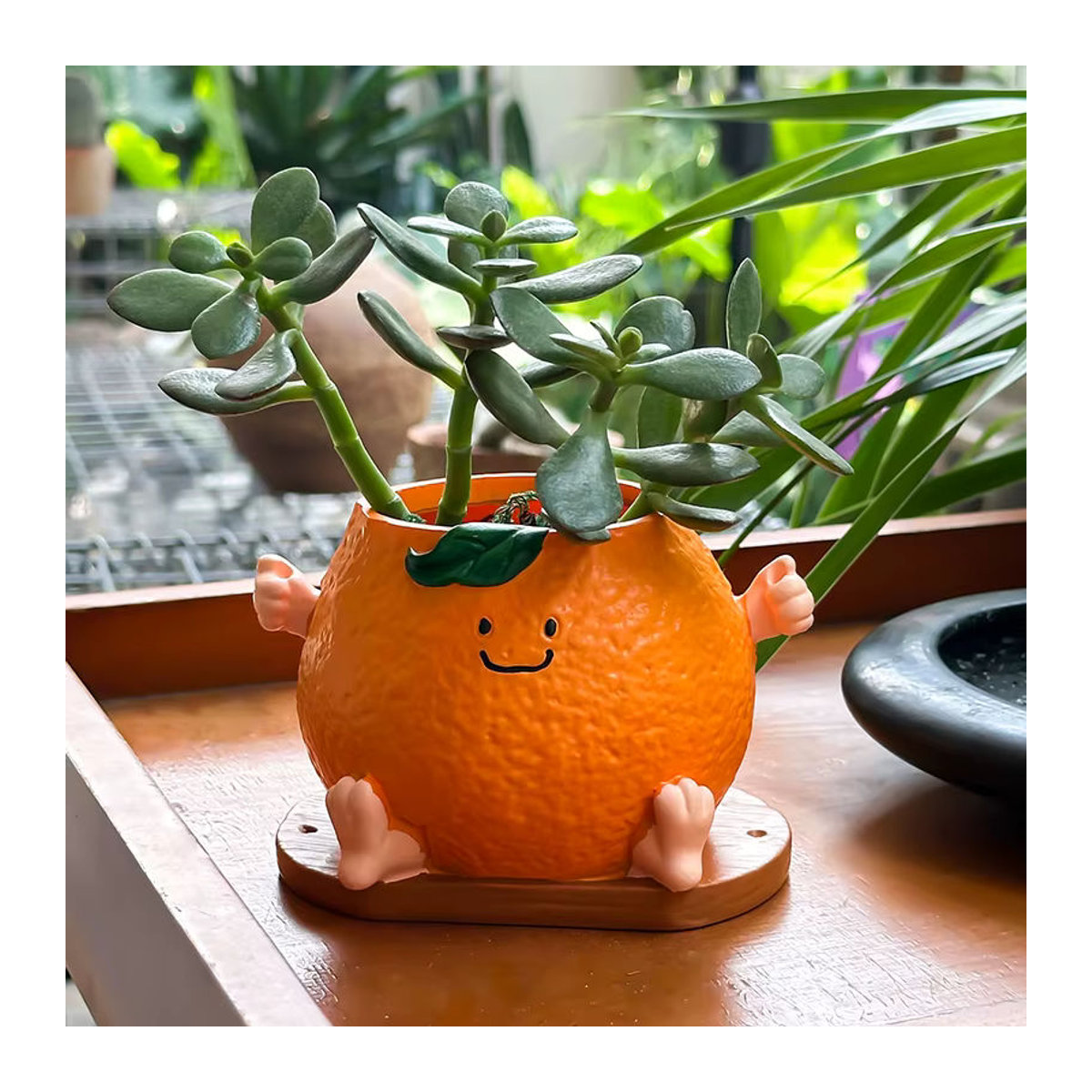 Dekorativer Blumentopf in Form eines lächelnden Gesichts aus Kunstharz, Orange, ideal für Garten und Außenbereich - Bild 6