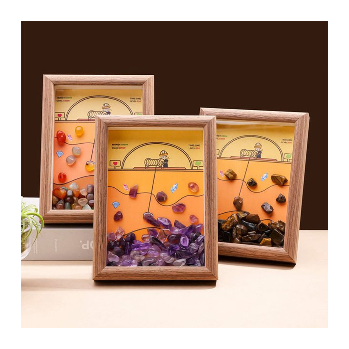 Dekorativer DIY Bilderrahmen aus Naturkristall und Holz in Lila und Mehrfarbig, Tischaufsteller im Bohemian-Stil, B/H: 18 x 12 cm - Bild 1