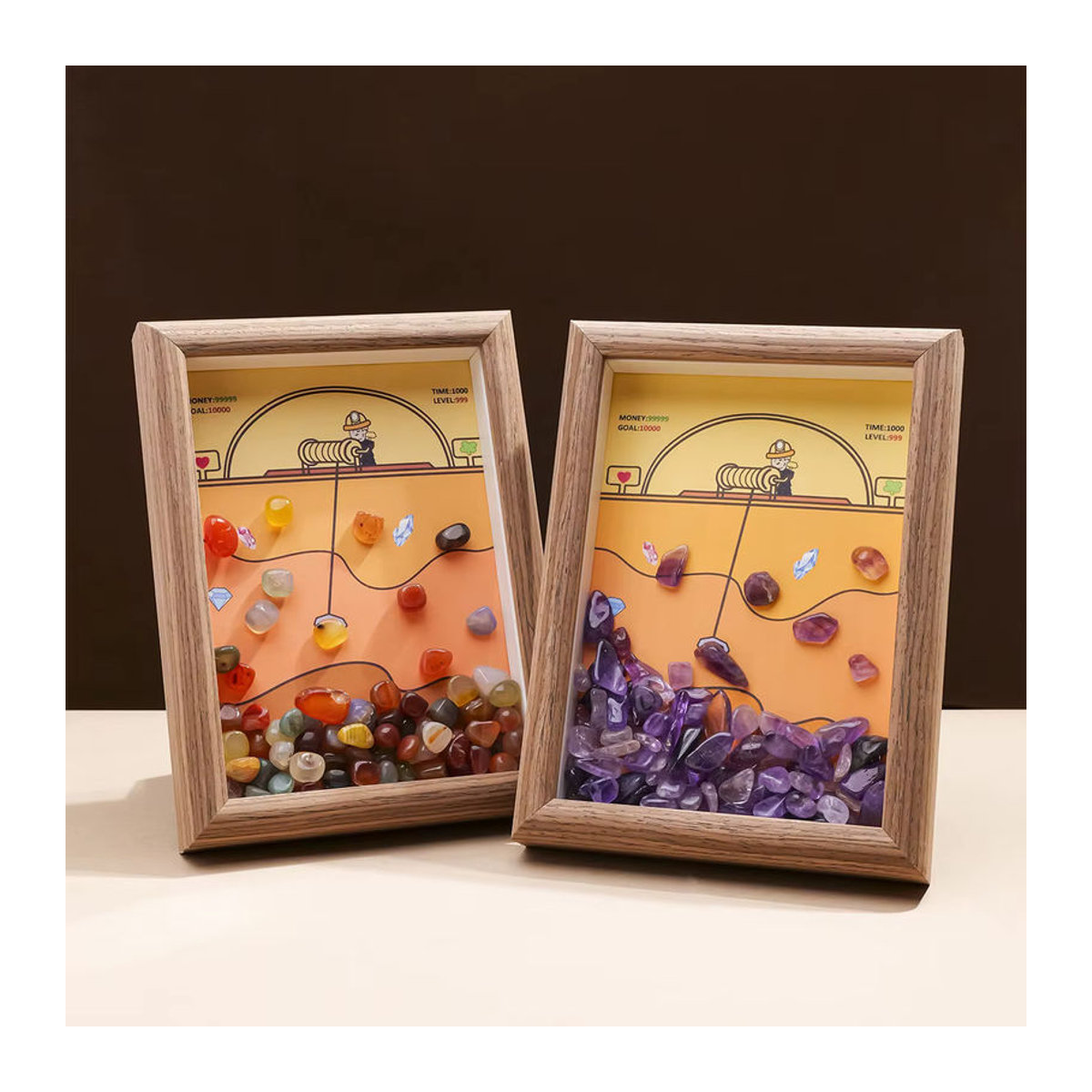 Dekorativer DIY Bilderrahmen aus Naturkristall und Holz in Lila und Mehrfarbig, Tischaufsteller im Bohemian-Stil, B/H: 18 x 12 cm - Bild 2