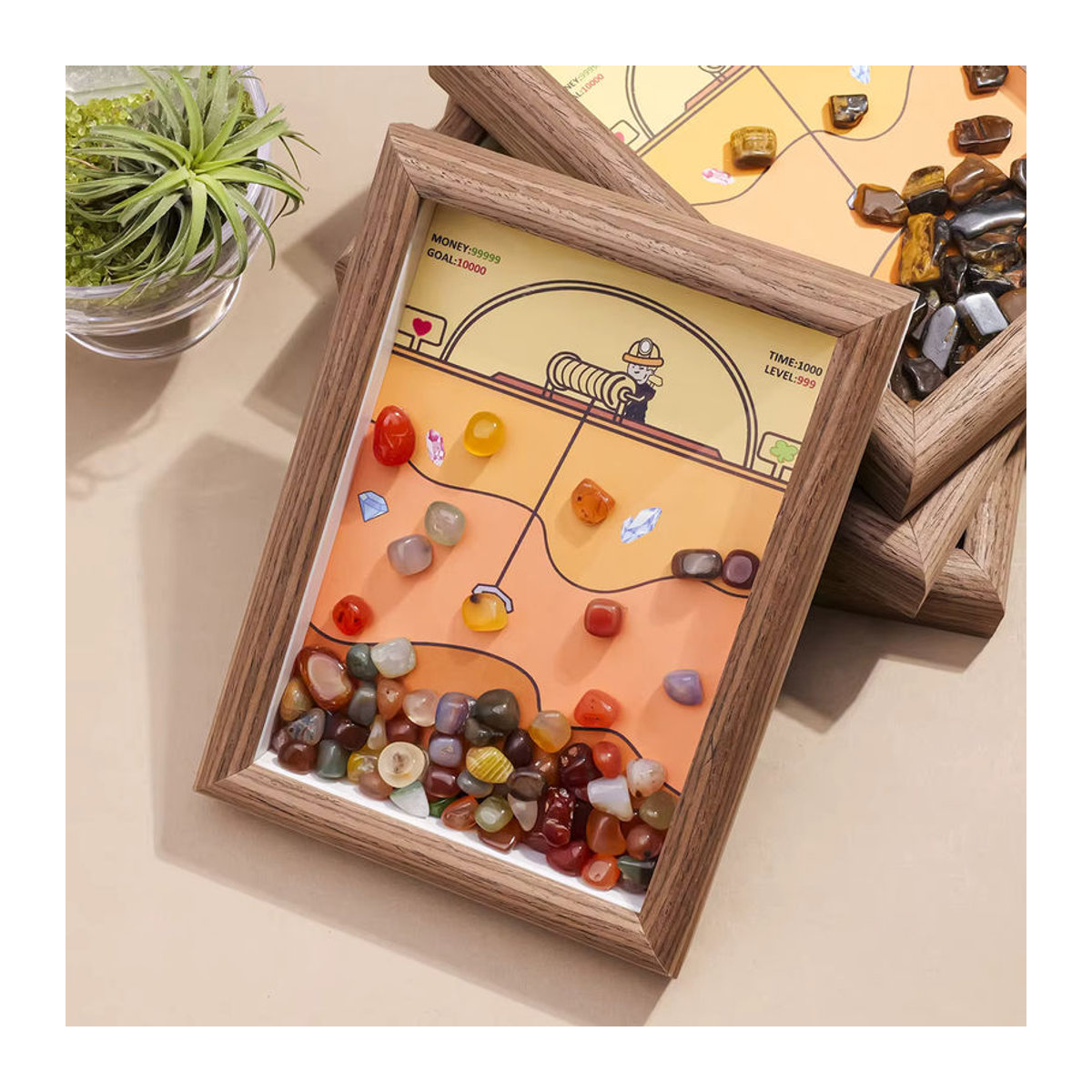 Dekorativer DIY Bilderrahmen aus Naturkristall und Holz in Lila und Mehrfarbig, Tischaufsteller im Bohemian-Stil, B/H: 18 x 12 cm - Bild 4