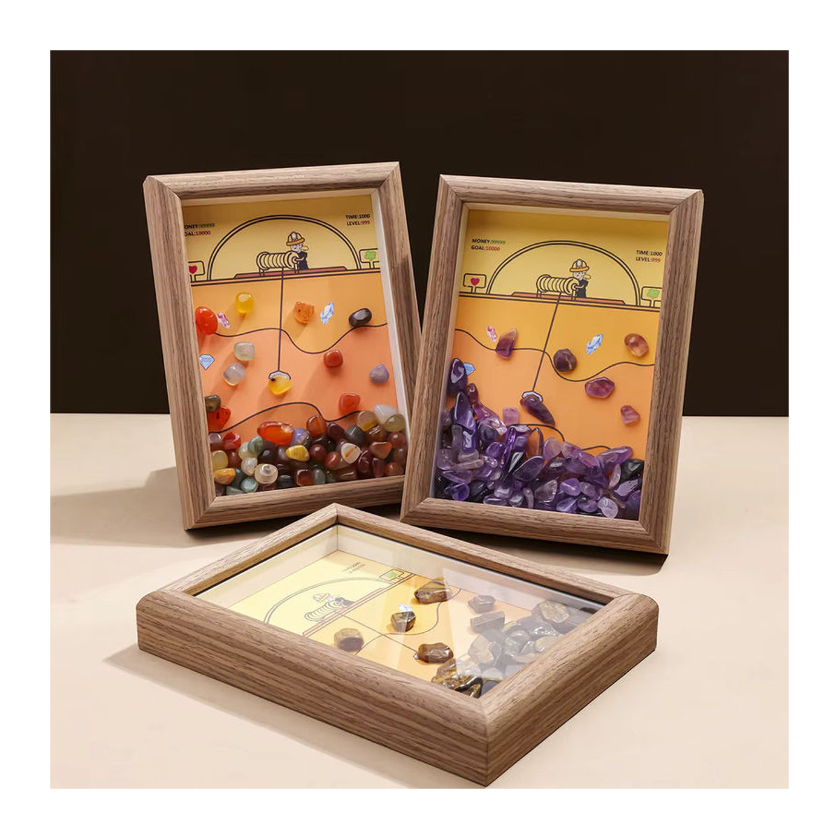 Dekorativer DIY Bilderrahmen aus Naturkristall und Holz in Lila und Mehrfarbig, Tischaufsteller im Bohemian-Stil, B/H: 18 x 12 cm - Bild 5