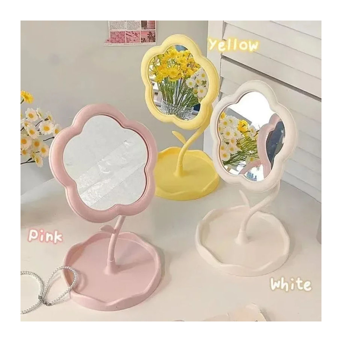 Dekorativer floraler Blumenspiegel von CuteHome in Gelb und Mehrfarbig, unregelmäßige Form aus Kunststoff für Schminktisch und Dekoration - Bild 1