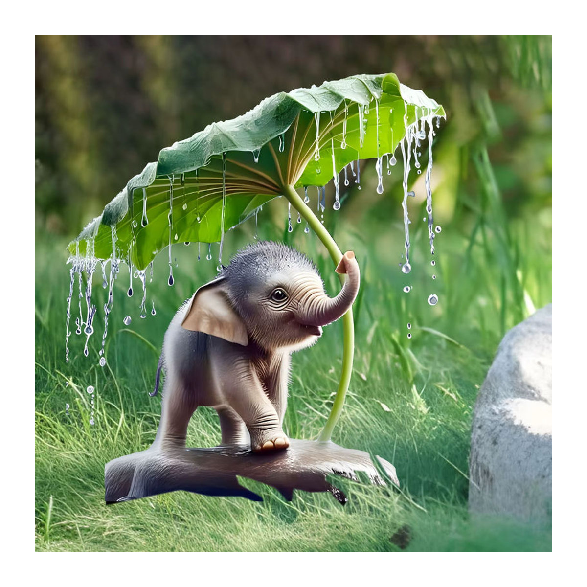 Dekorativer Gartenpfahl mit Lotusblatt und Elefant aus Acryl für deinen Hof und Garten - Bild 1
