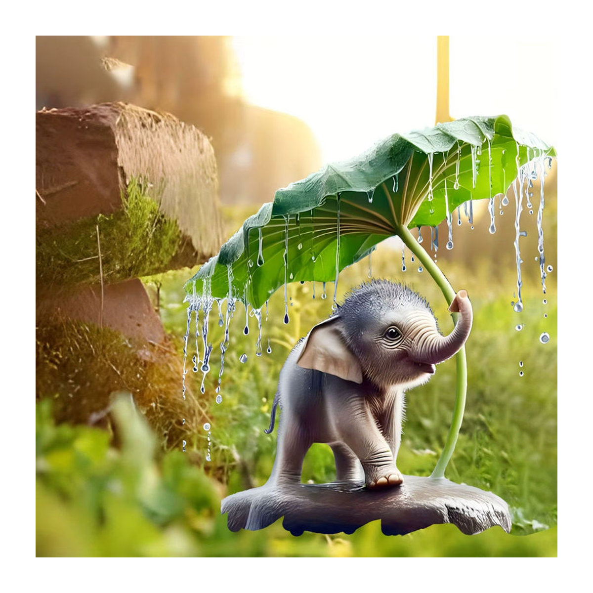 Dekorativer Gartenpfahl mit Lotusblatt und Elefant aus Acryl für deinen Hof und Garten - Bild 2