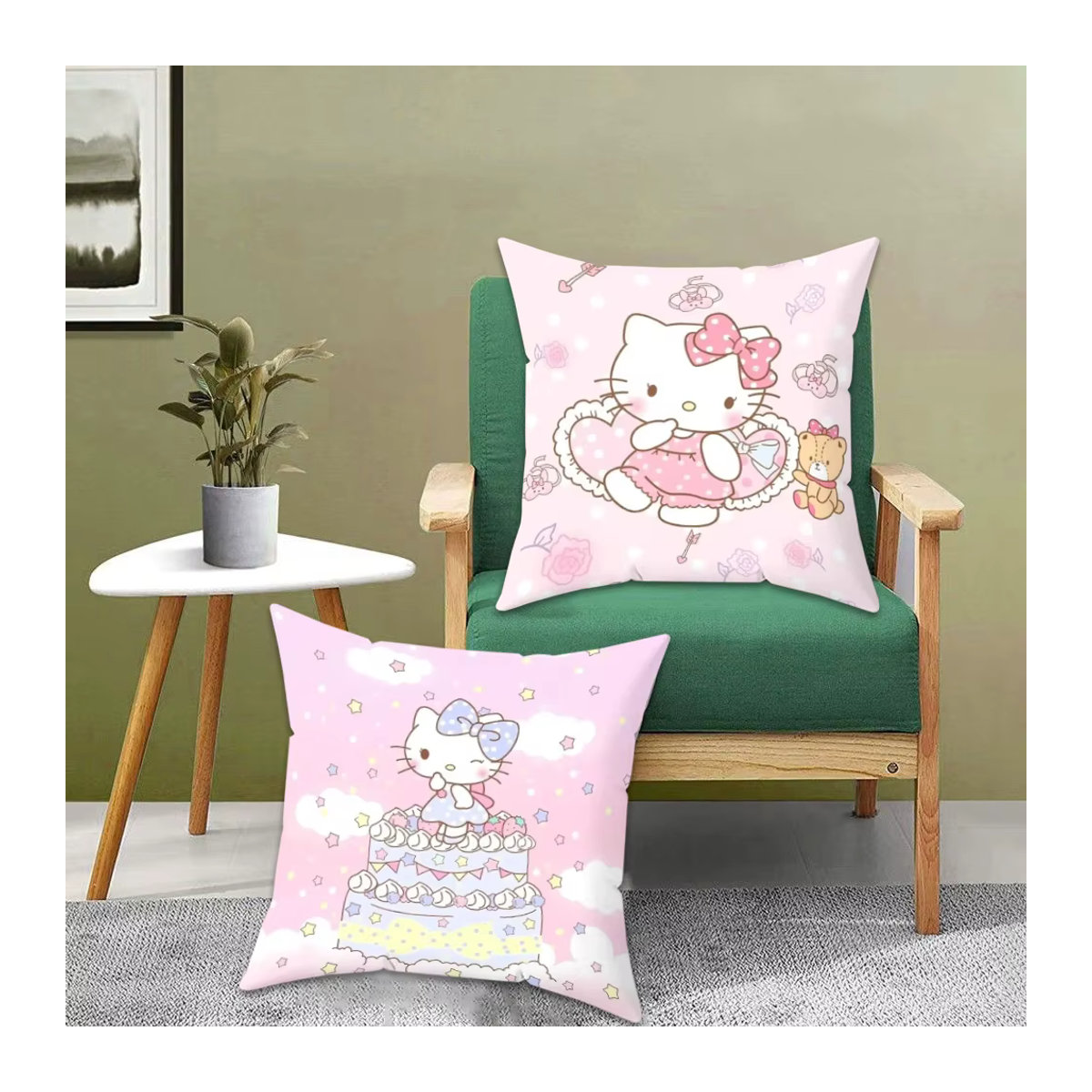 Dekorativer Hello Kitty Sanrio Sofakissenbezug in Rosa, B/T/H: 45 x 45 cm - Bild 2