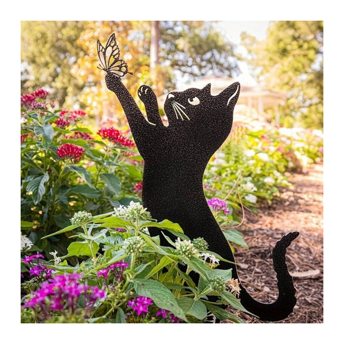 Dekorativer Katzen Erdspieß aus Metall in Schwarz für Garten und Balkon - Bild 1