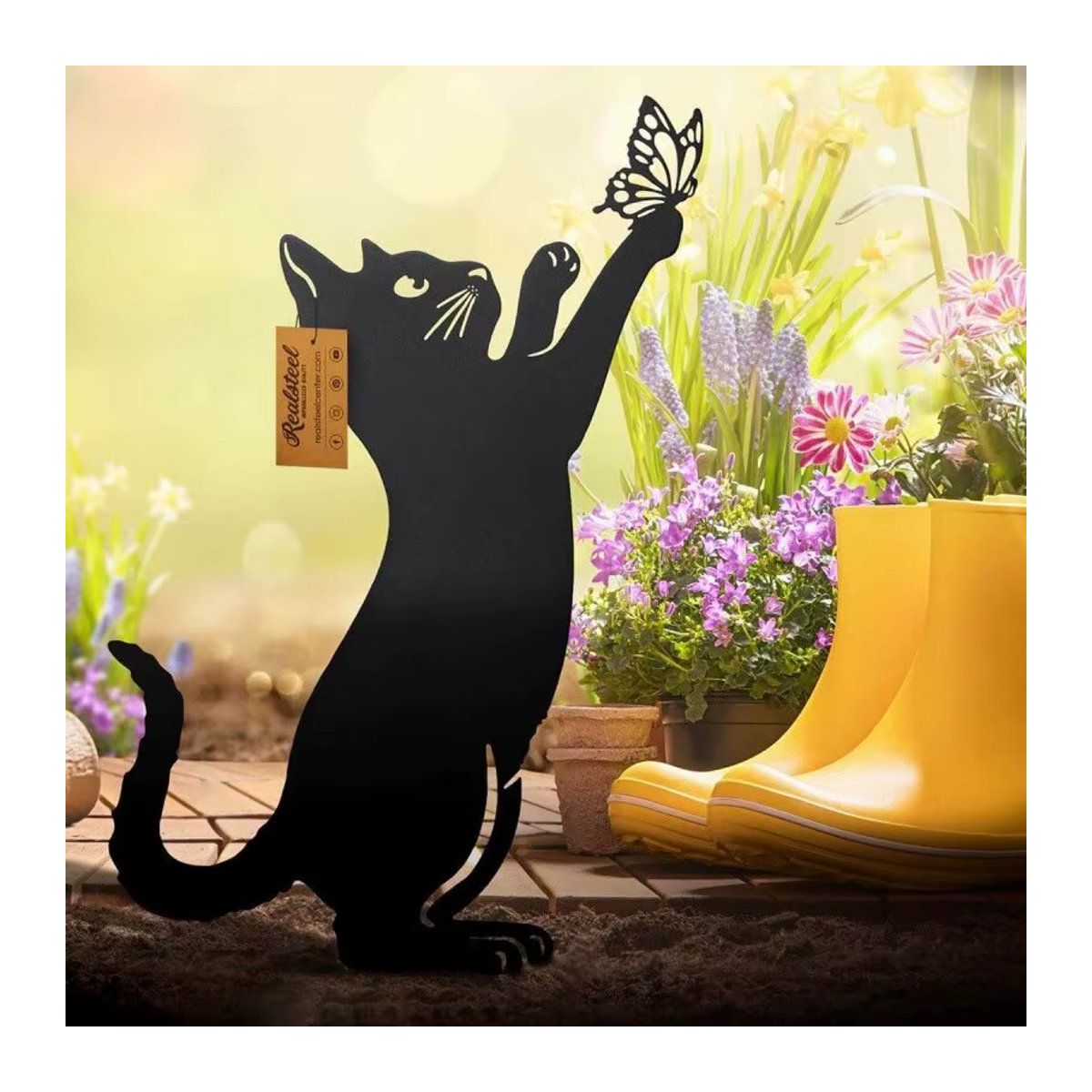 Dekorativer Katzen Erdspieß aus Metall in Schwarz für Garten und Balkon - Bild 2