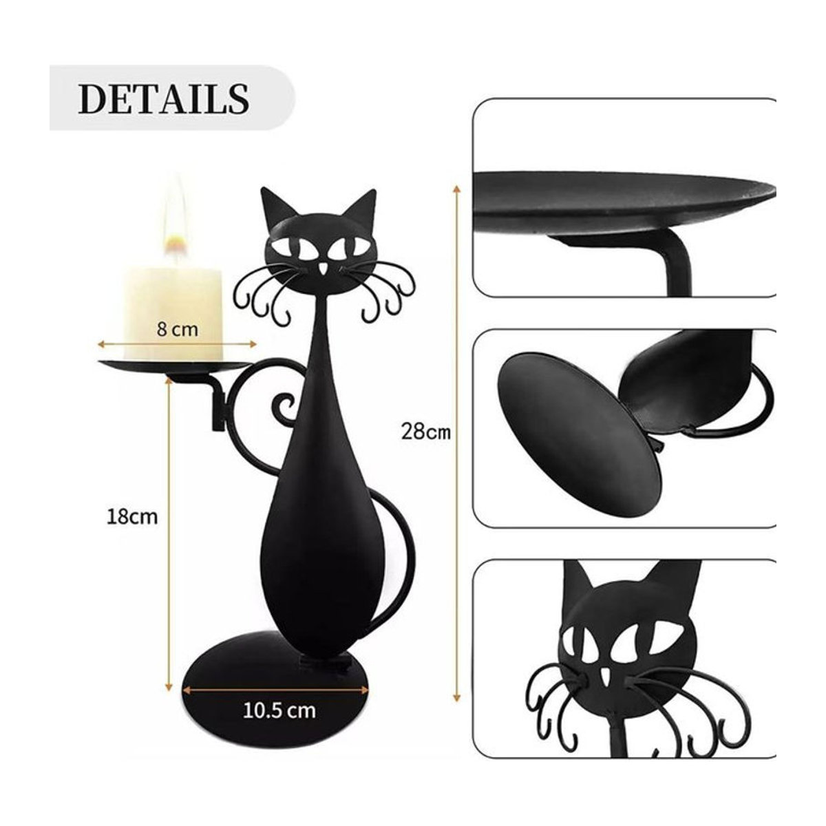 Dekorativer Katzenkerzenhalter aus Metall in Schwarz im Vintage-Design für Stumpenkerzen - Bild 1