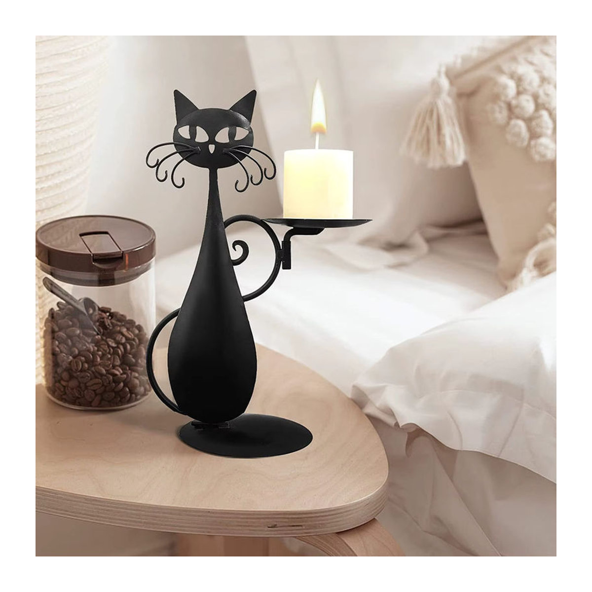 Dekorativer Katzenkerzenhalter aus Metall in Schwarz im Vintage-Design für Stumpenkerzen - Bild 3