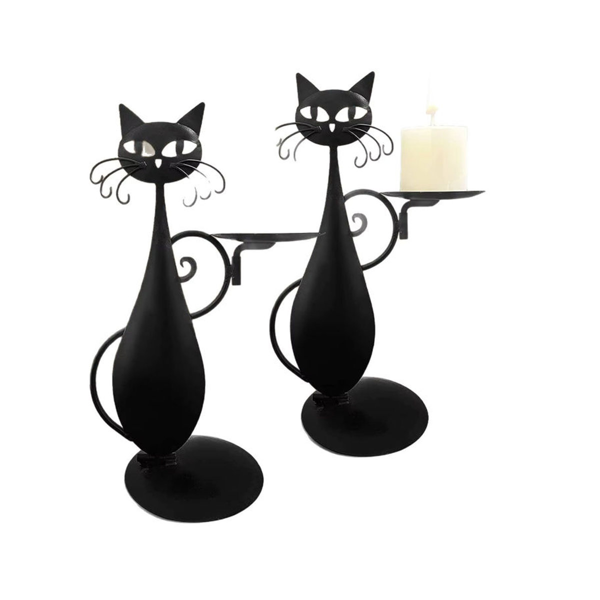 Dekorativer Katzenkerzenhalter aus Metall in Schwarz im Vintage-Design für Stumpenkerzen - Bild 5